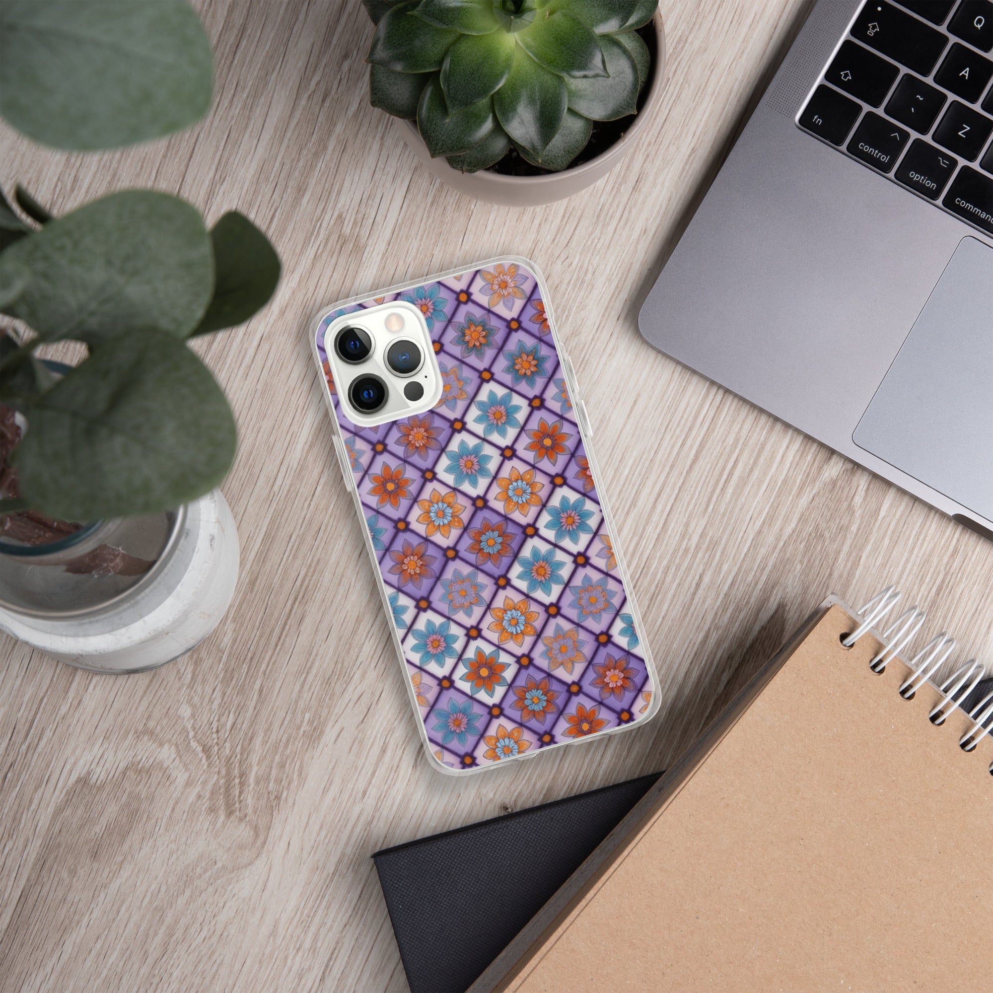 Violet Mosaic Blooms Clear Case for iPhone 12 Pro - Colorful Floral Pattern Protective Cover