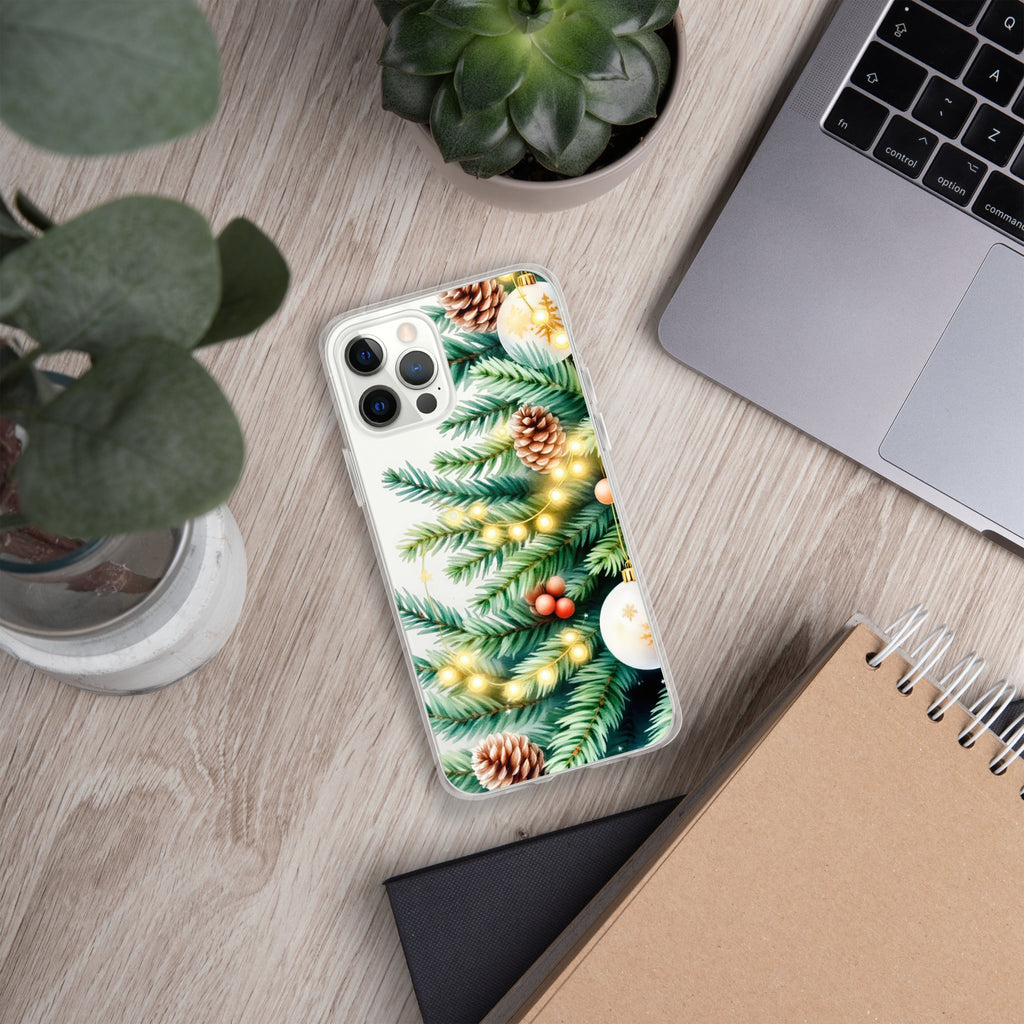 Holiday Pine Glow Clear Case for iPhone 12 Pro - Christmas Pine Branches & Warm Lights Protective Cover
