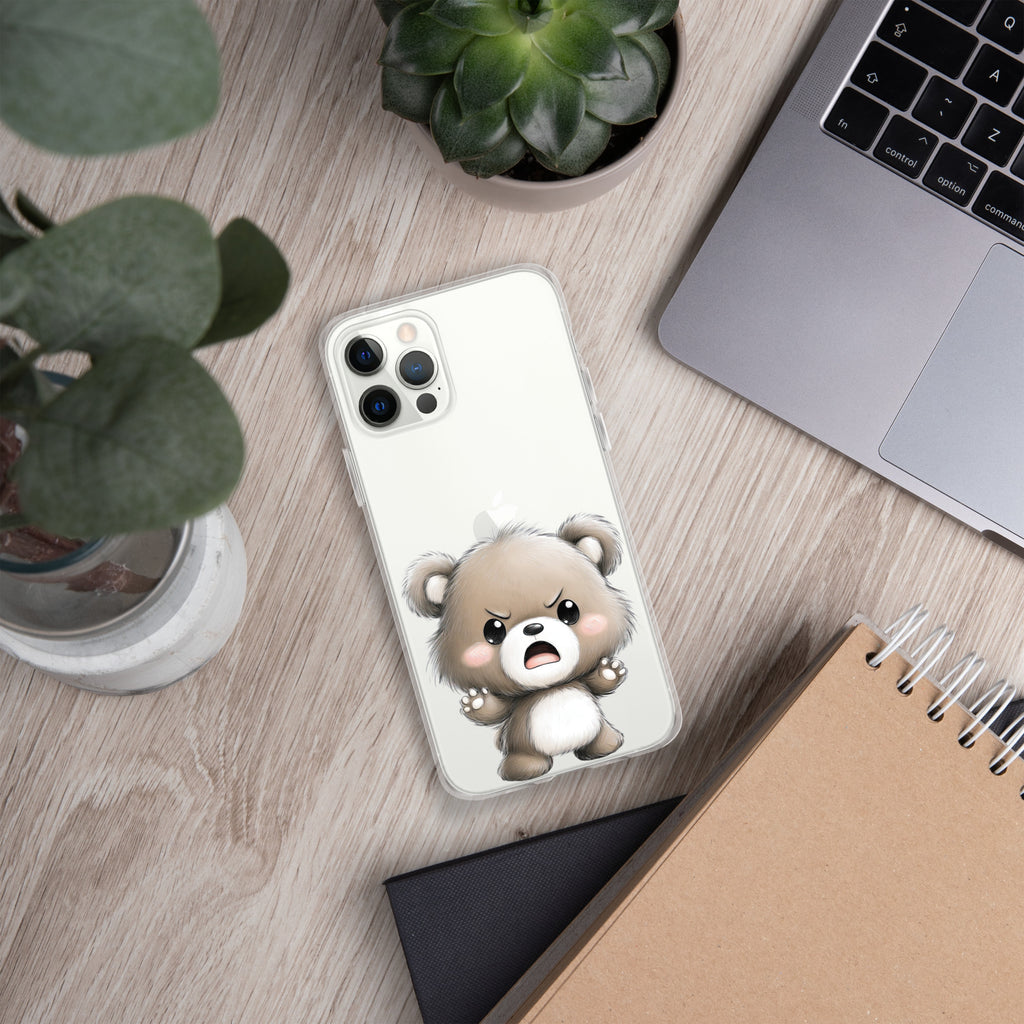 Angry Cute Bear Clear Case for iPhone 12 Pro - Funny Kawaii Bear Protective Cover