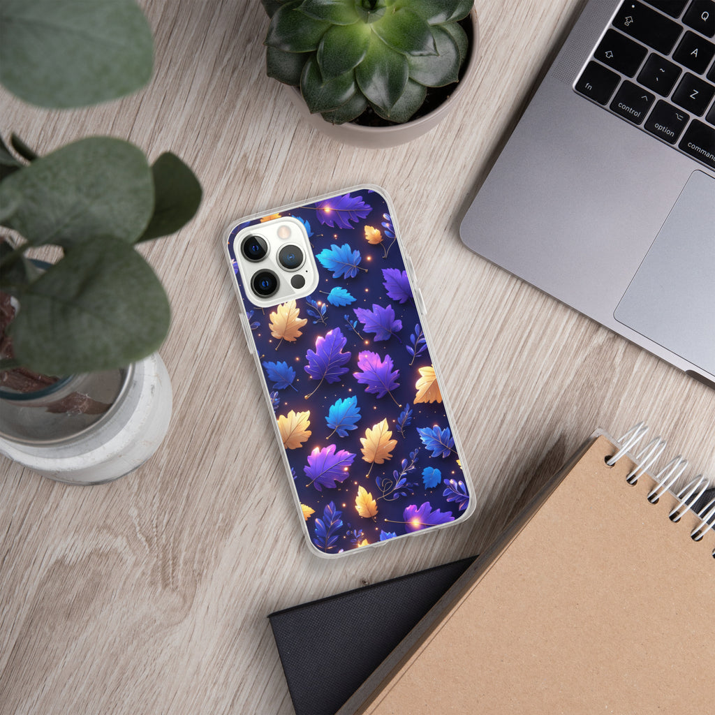 Neon Autumn Glow Clear Case for iPhone 12 Pro - Vibrant Fall Leaves Luminous Protective Cover