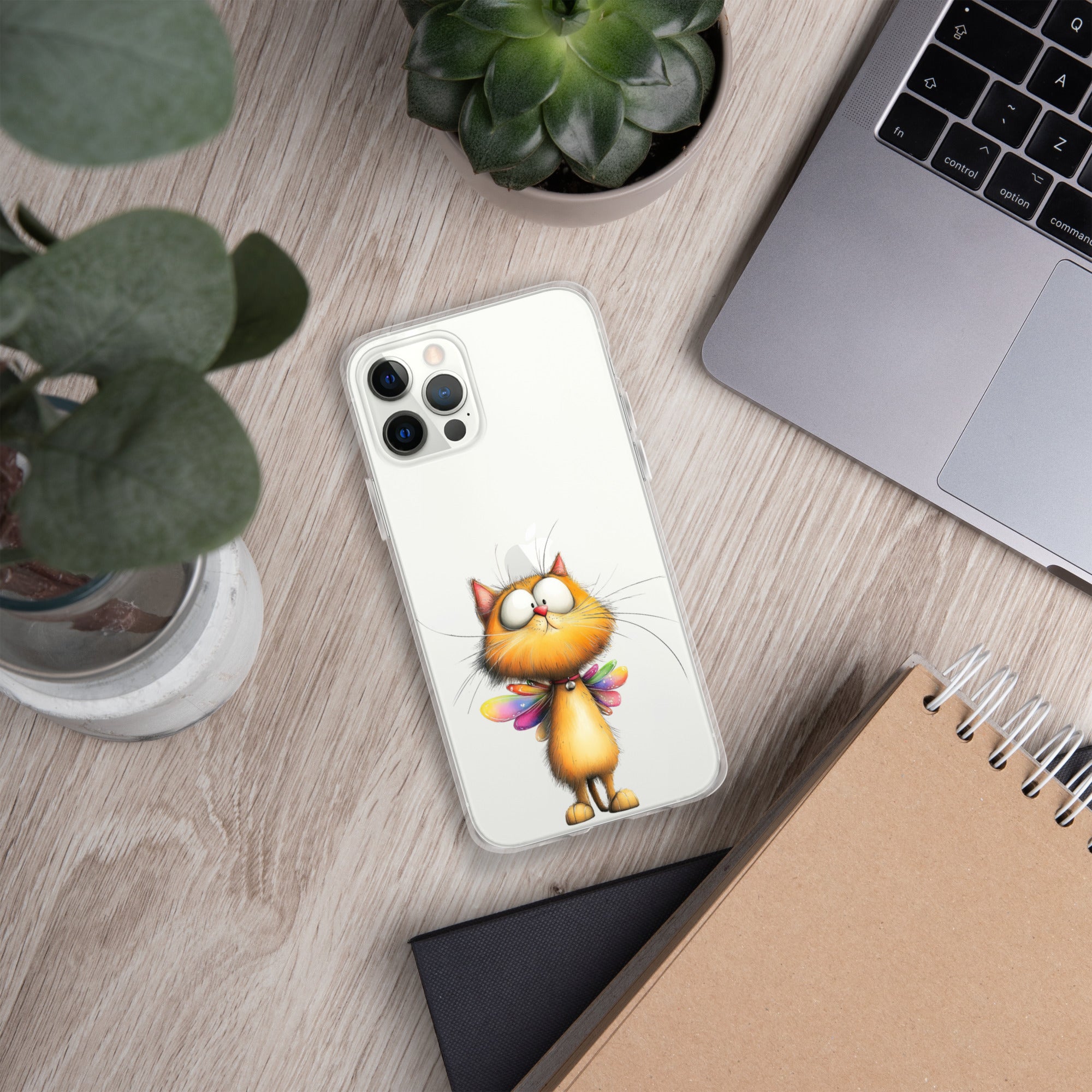 Fairy Cat Clear Case for iPhone 12 Pro - Cute Magical Kitty with Colorful Wings Protective Cover