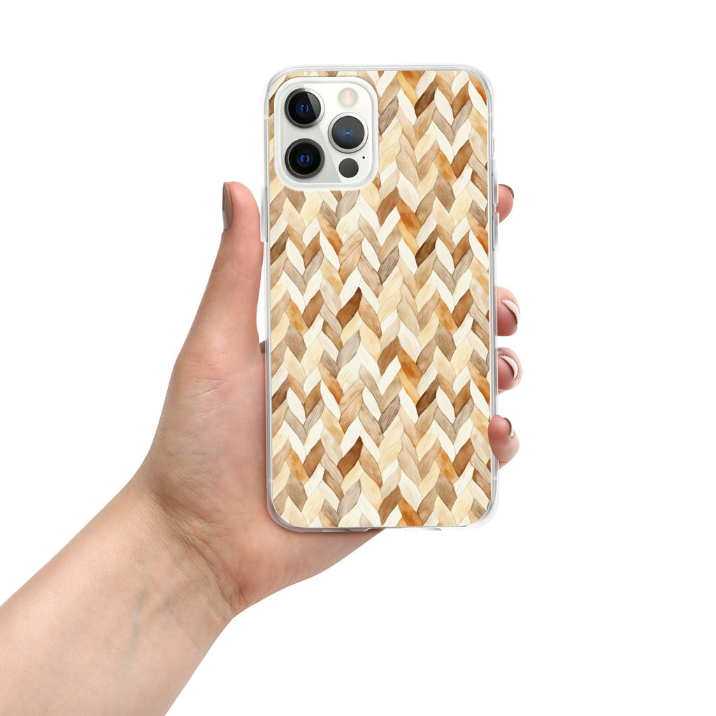 Cozy Knit Pattern Clear Case for iPhone 12 Pro Max - Neutral Braided Texture Protective Cover
