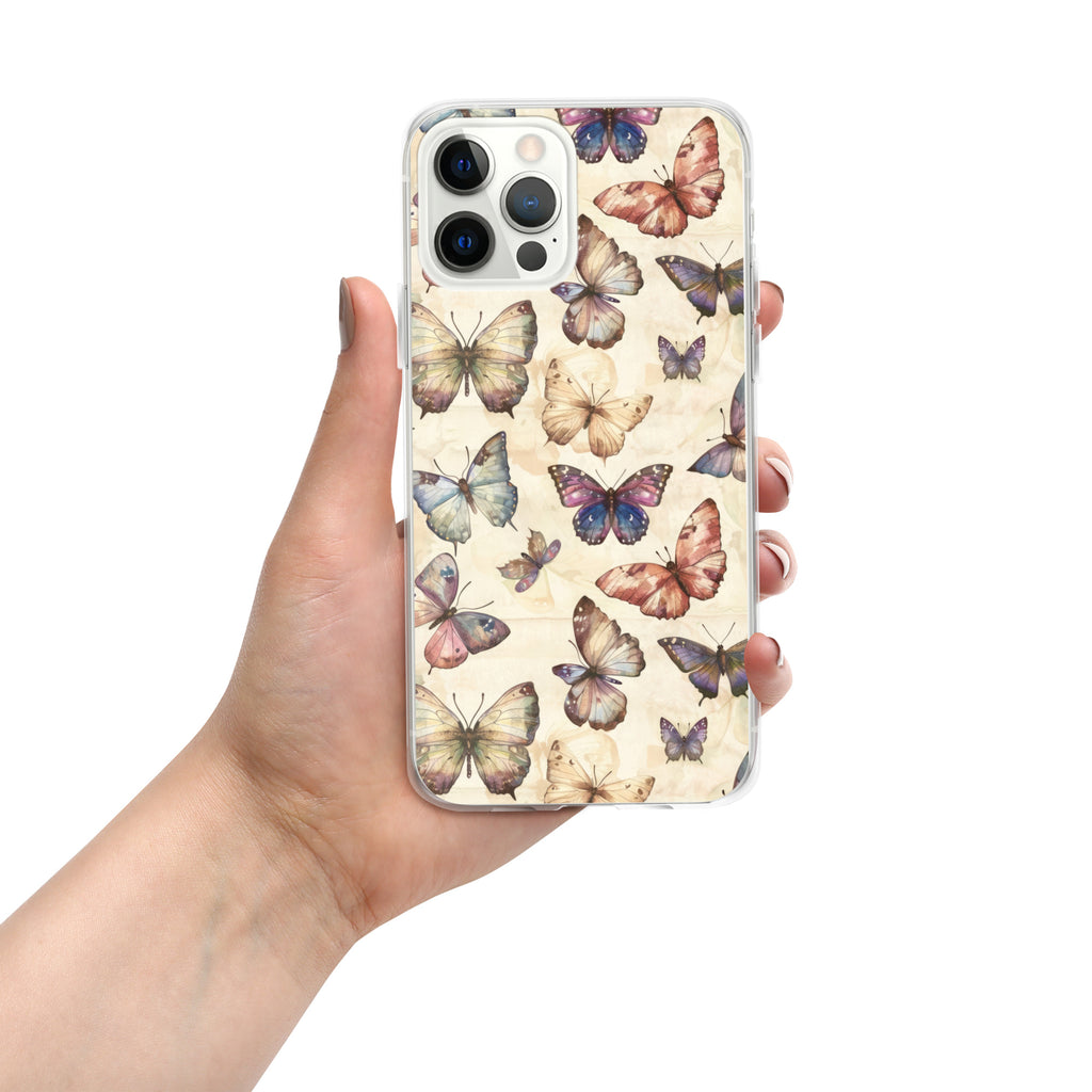 Butterfly Garden Clear Case for iPhone 12 Pro Max - Elegant Pastel Butterfly Protective Cover