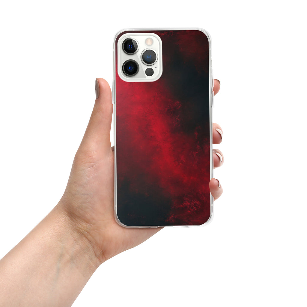 Crimson Nebula Clear Case for iPhone 12 Pro Max - Red & Black Abstract Smoke Protective Cover
