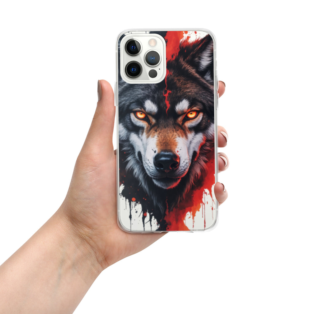 Dual Flame Wolf Clear Case for iPhone 12 Pro Max - Fierce Wolf Artwork Protective Cover