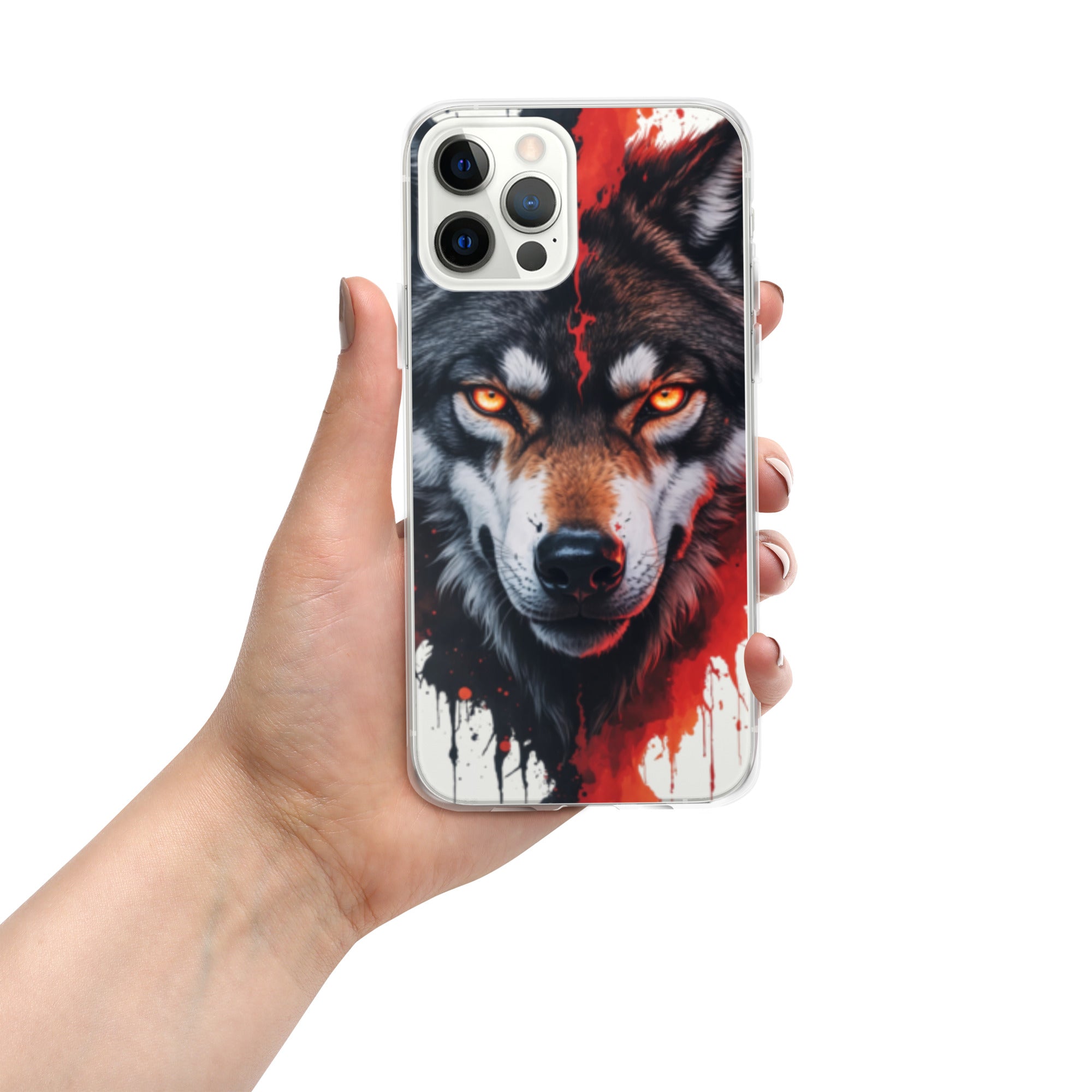 Dual Flame Wolf Clear Case for iPhone 12 Pro Max - Fierce Wolf Artwork Protective Cover