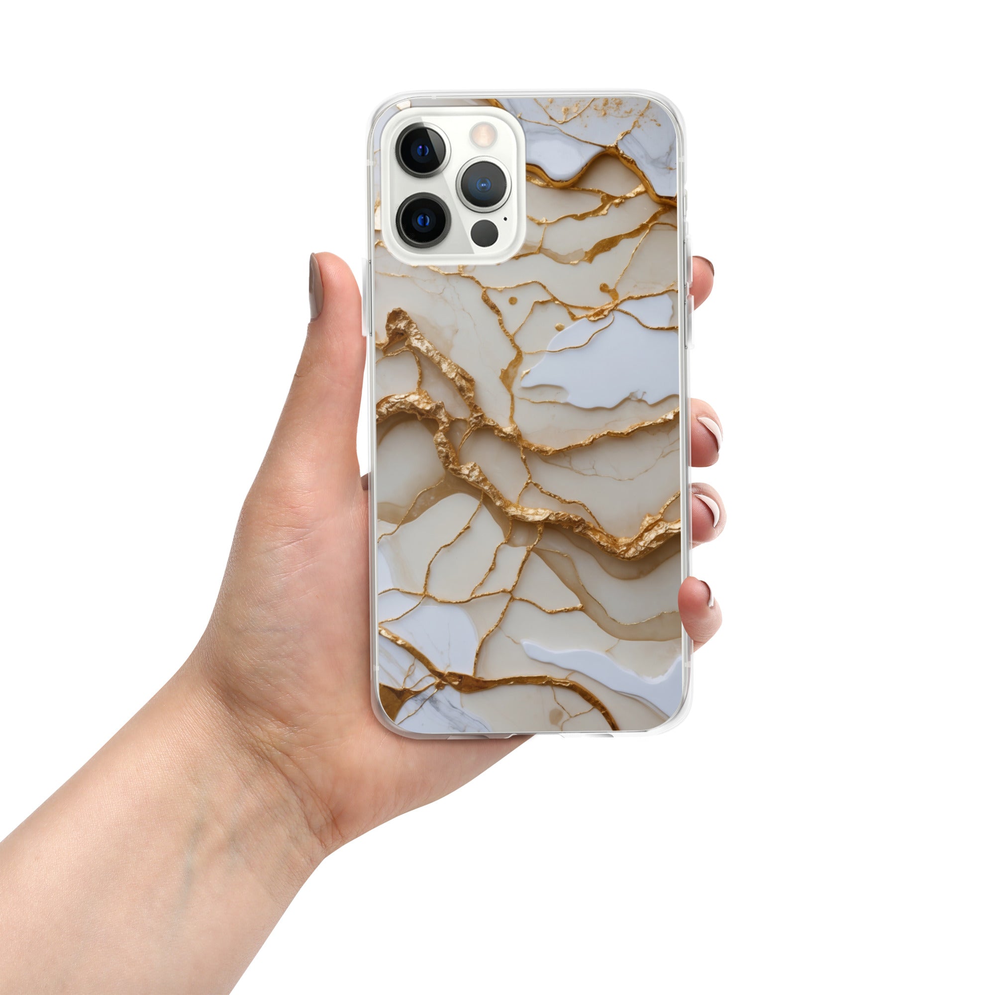 Ivory Golden Marble Elegance Clear Case for iPhone 12 Pro Max - Luxury White & Gold Marble Protective Cover