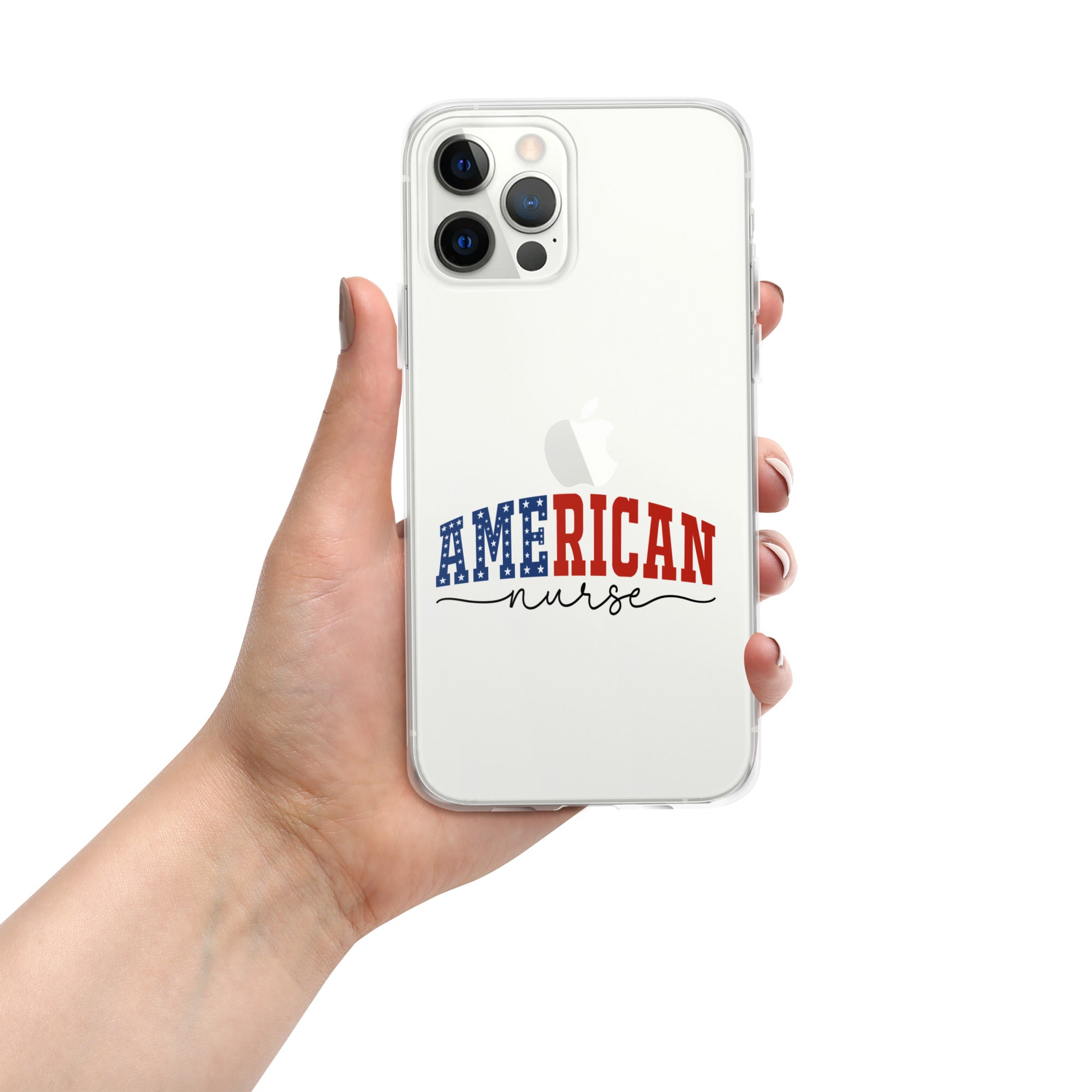 American Nurse Clear Case for iPhone 12 Pro Max - Patriotic Red, White & Blue Nursing Pride Cover