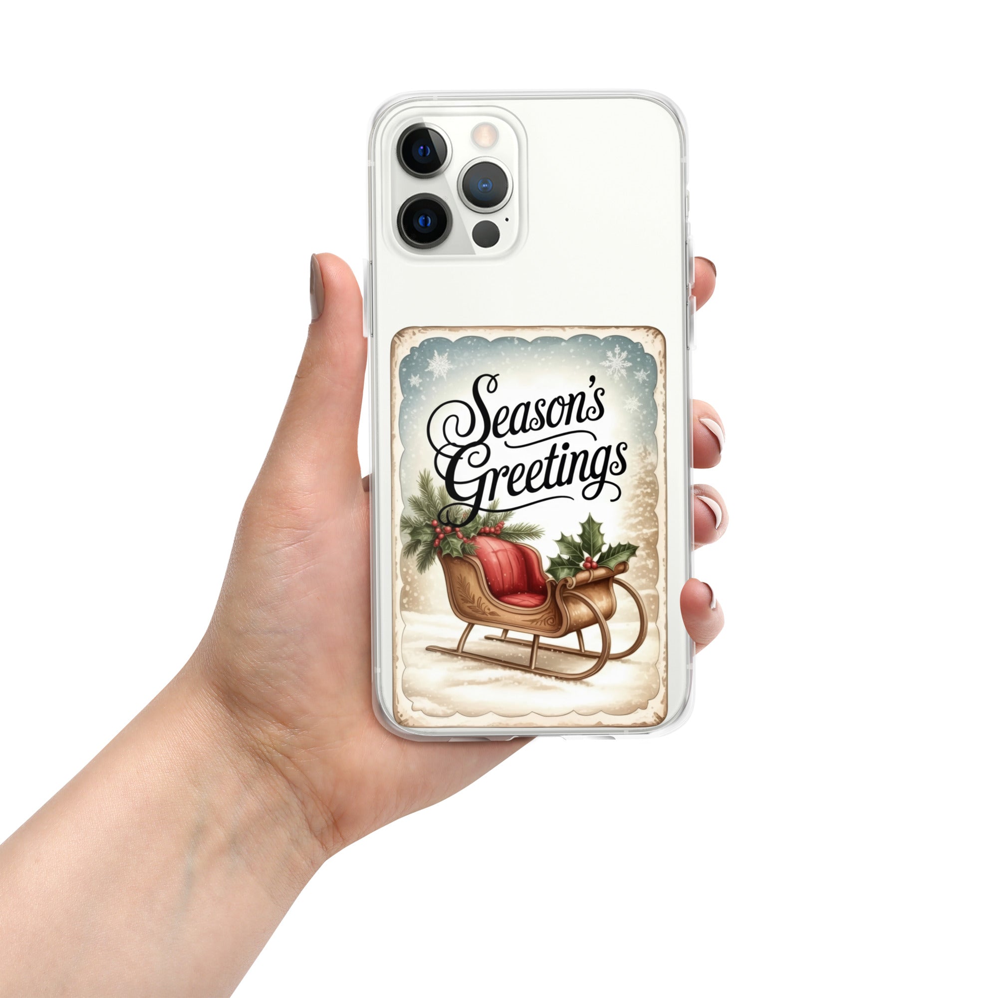 Season’s Greetings Vintage Holiday Clear Case for iPhone 12 Pro Max