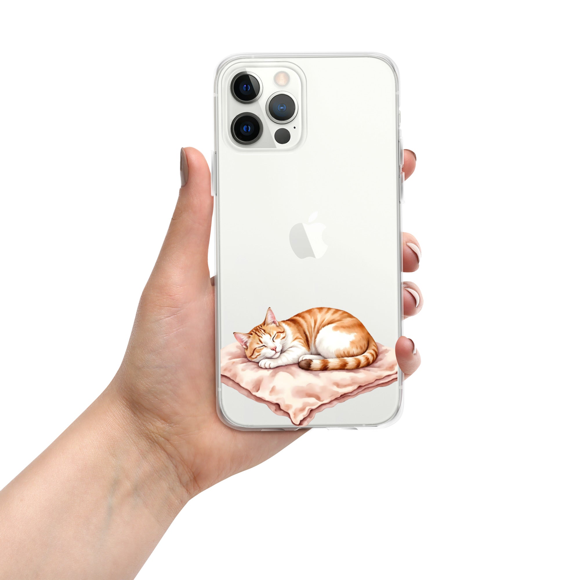 Sleepy Cat on Pillow Clear Case for iPhone 12 Pro Max - Cute Cozy Kitty Illustration Protective Cover