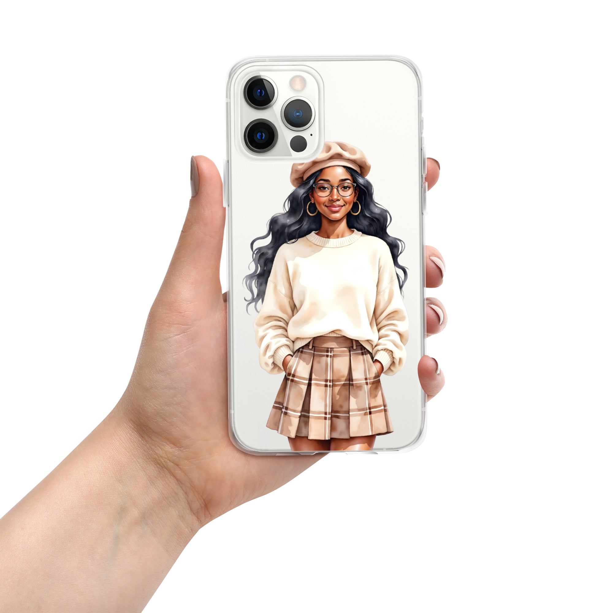 Cozy Plaid Autumn Girl Clear Case for iPhone 12 Pro Max