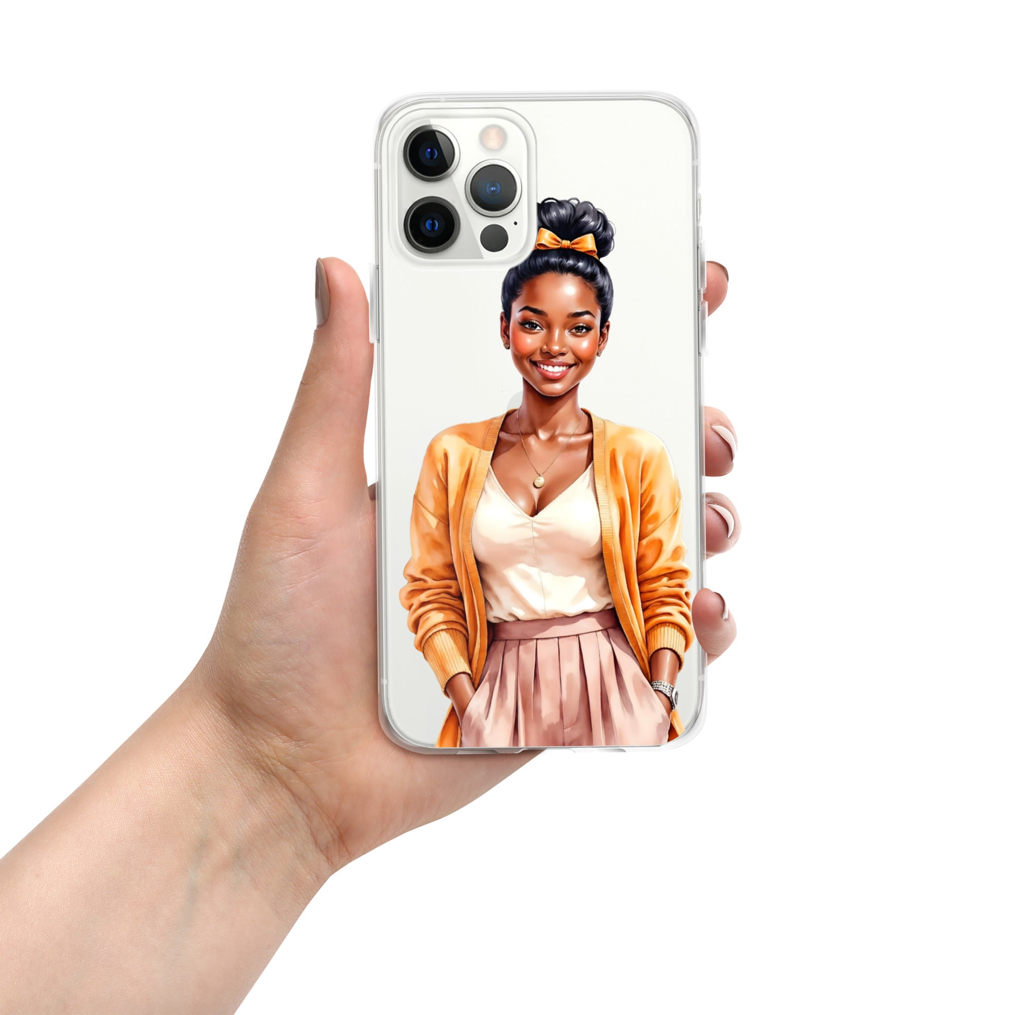 Golden Autumn Glow Girl Clear Case for iPhone 12 Pro Max - Fashion Illustration Protective Cover