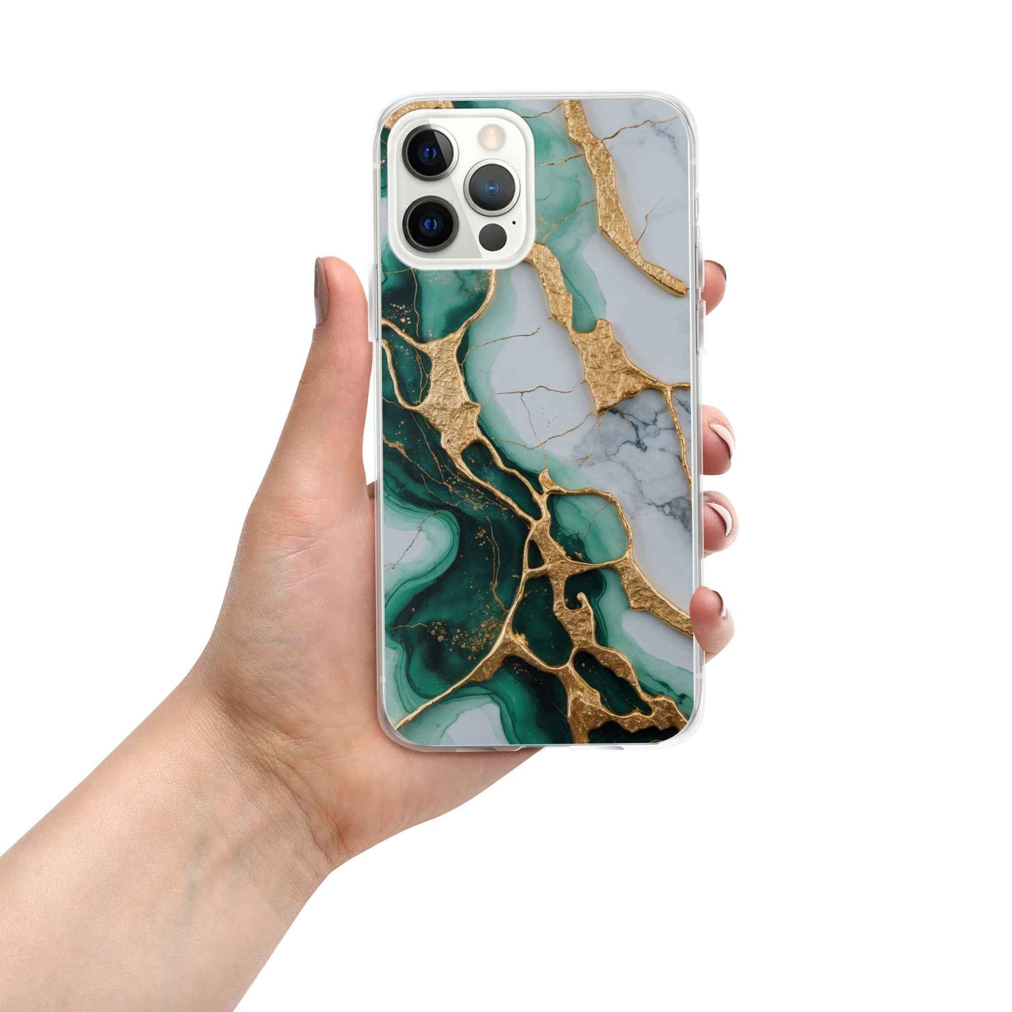 Emerald Golden Marble Flow Clear Case for iPhone 12 Pro Max