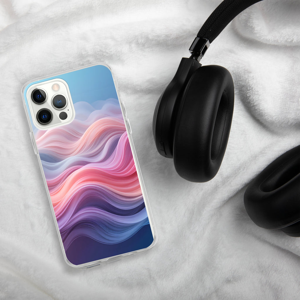 Velvet Currents Dream Clear Case for iPhone 12 Pro Max - Abstract Pink & Blue Waves Protective Cover