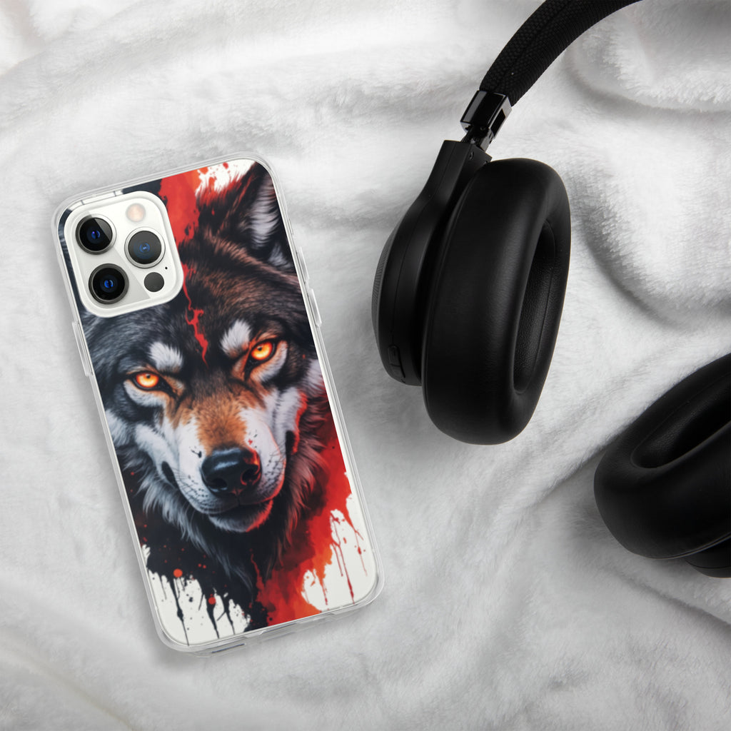 Dual Flame Wolf Clear Case for iPhone 12 Pro Max - Fierce Wolf Artwork Protective Cover