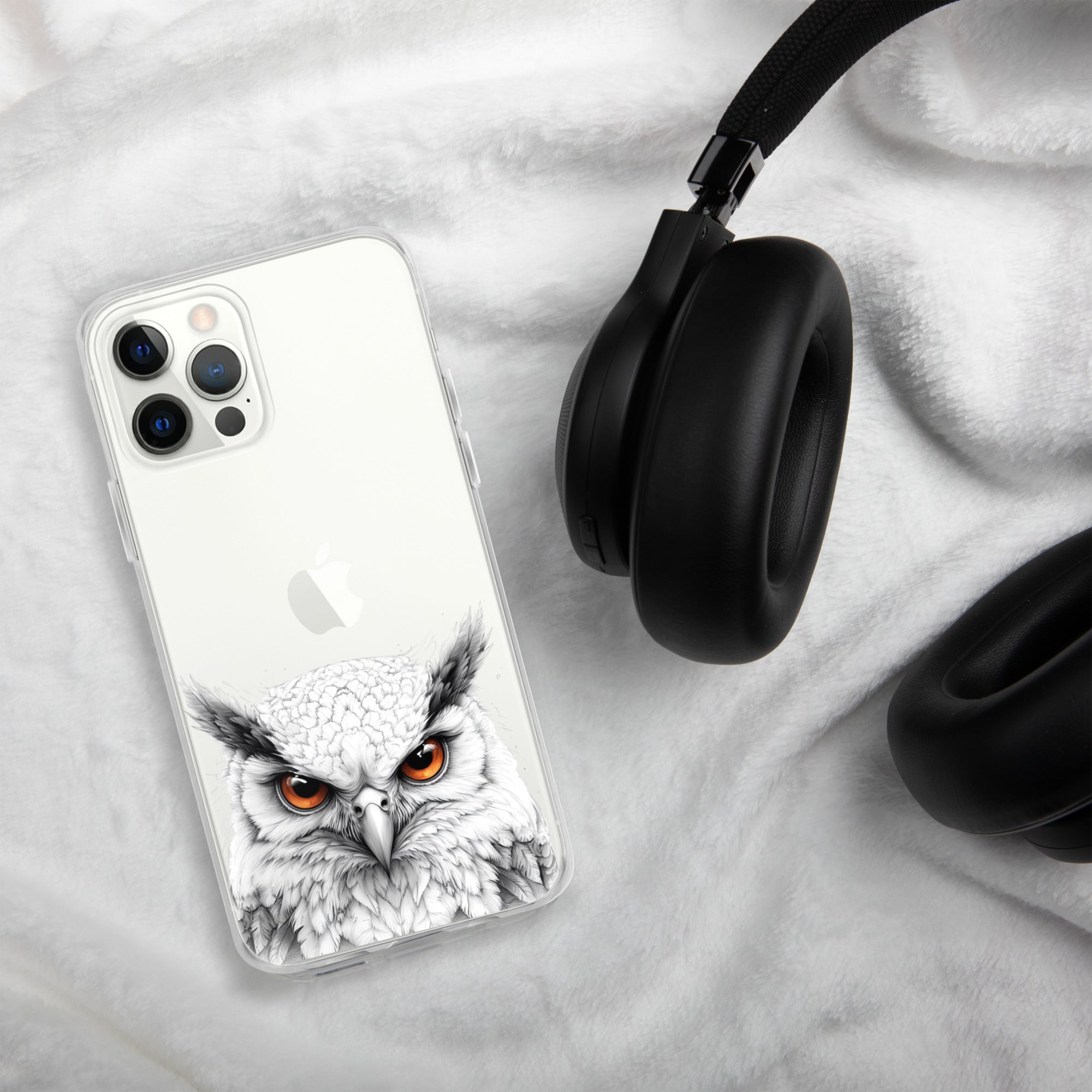 Snowy Owl Glare Clear Case for iPhone 12 Pro Max - Minimalist White Owl Illustration Protective Cover