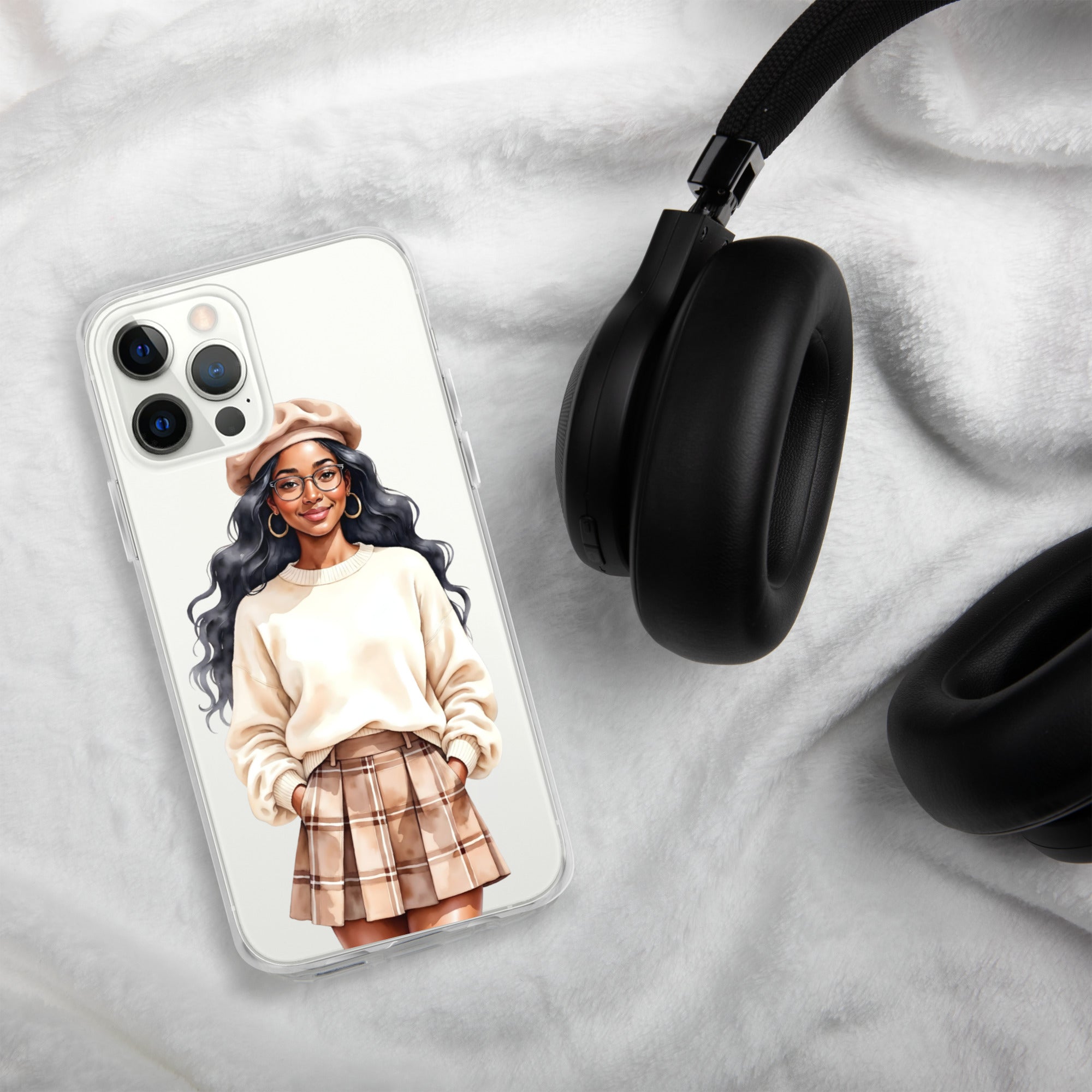 Cozy Plaid Autumn Girl Clear Case for iPhone 12 Pro Max