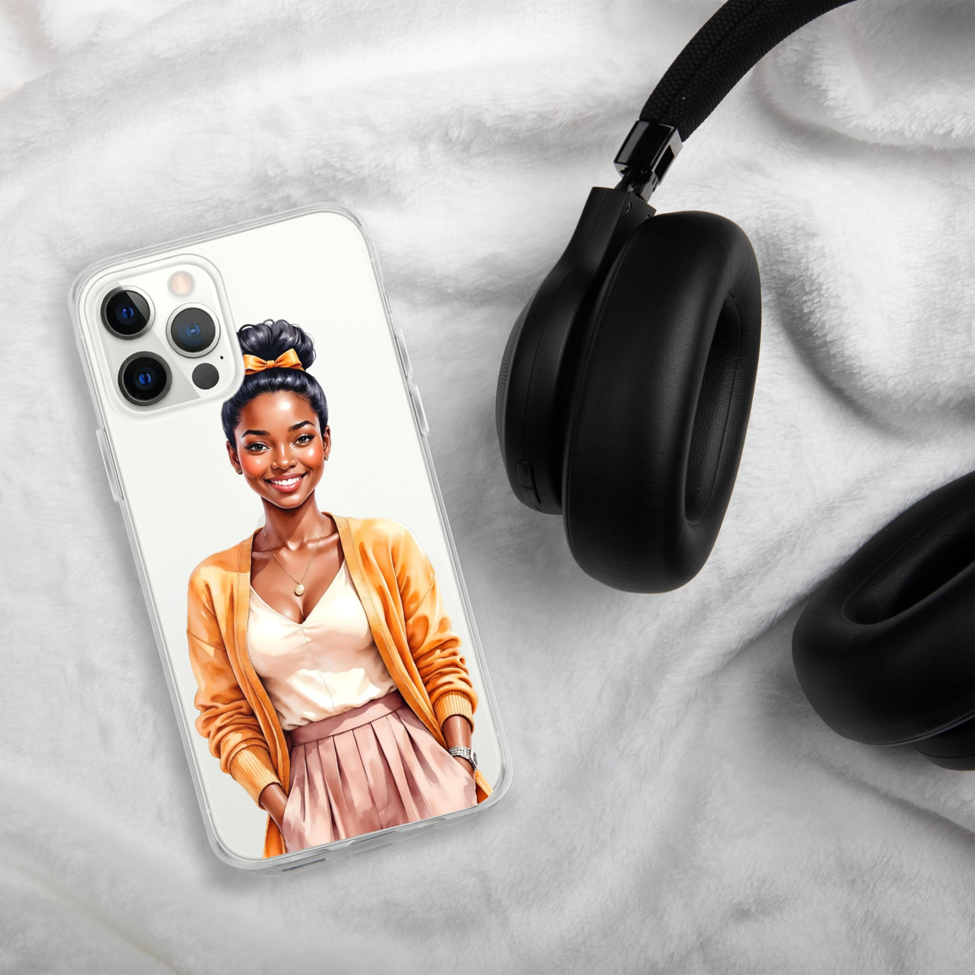 Golden Autumn Glow Girl Clear Case for iPhone 12 Pro Max - Fashion Illustration Protective Cover