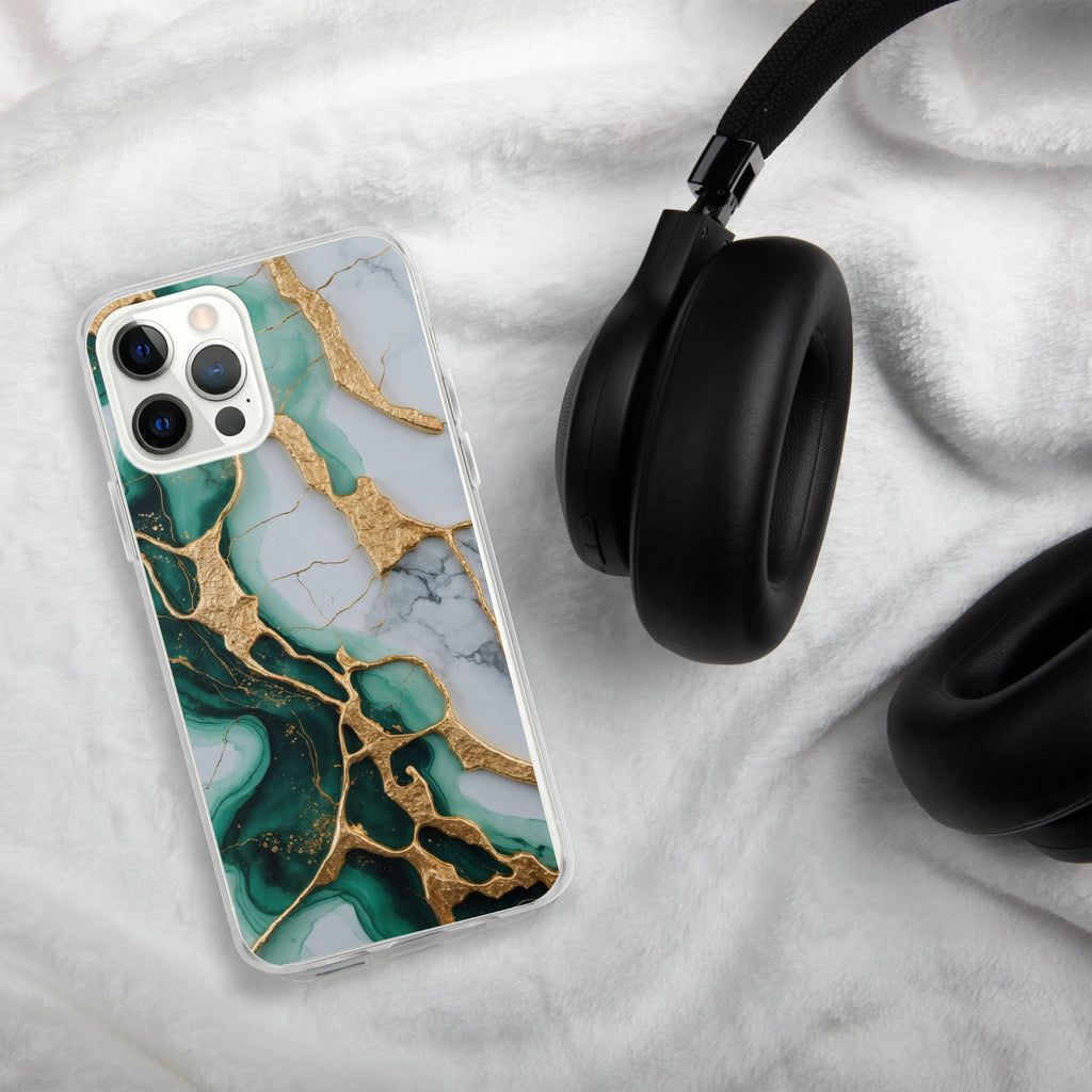 Emerald Golden Marble Flow Clear Case for iPhone 12 Pro Max