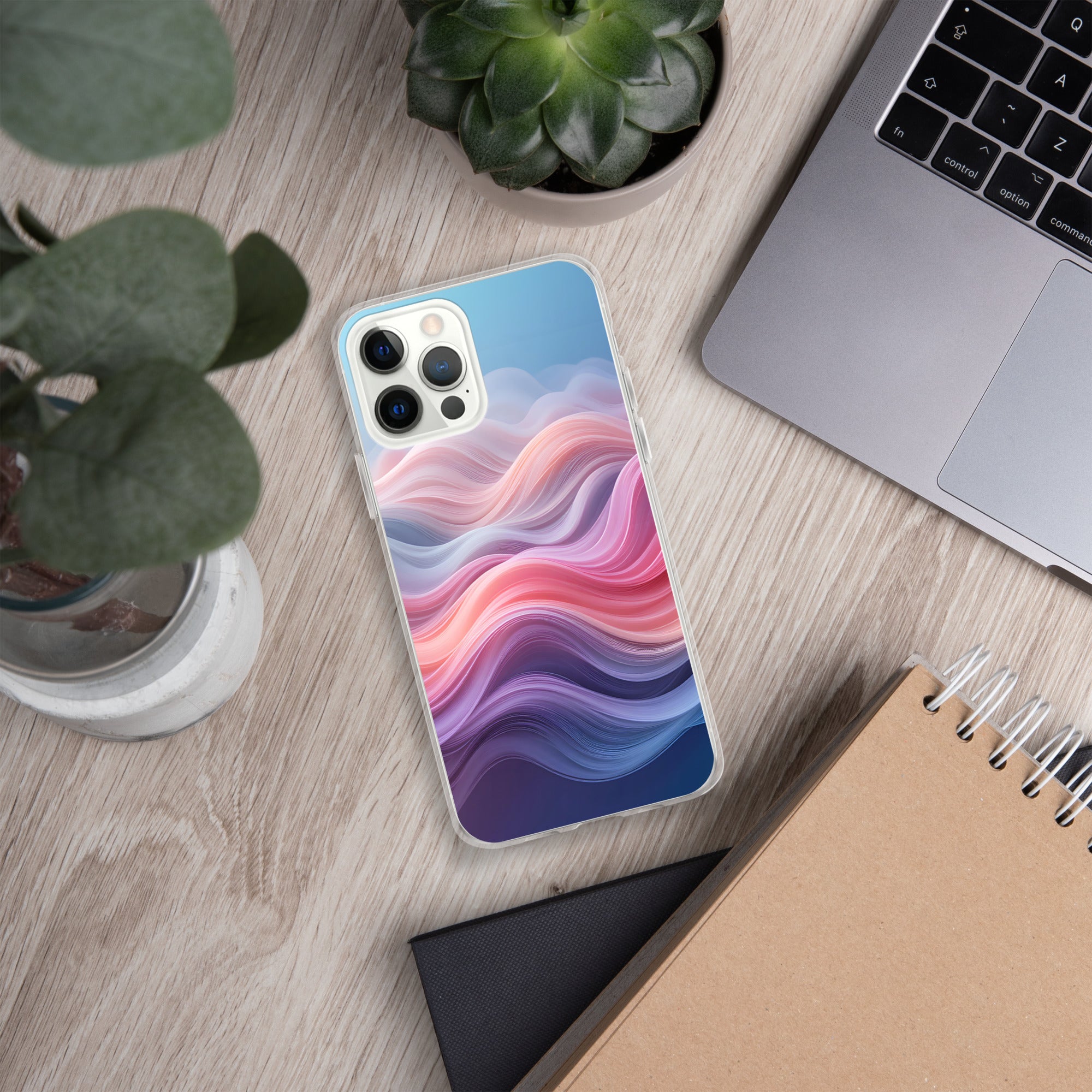 Velvet Currents Dream Clear Case for iPhone 12 Pro Max - Abstract Pink & Blue Waves Protective Cover