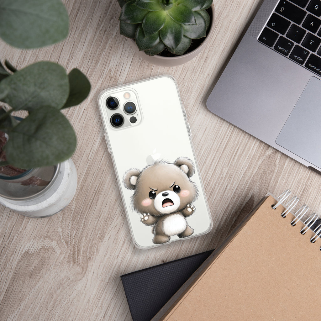 Angry Cute Bear Clear Case for iPhone 12 Pro Max - Funny Kawaii Bear Protective Cover