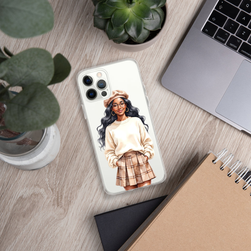 Cozy Plaid Autumn Girl Clear Case for iPhone 12 Pro Max