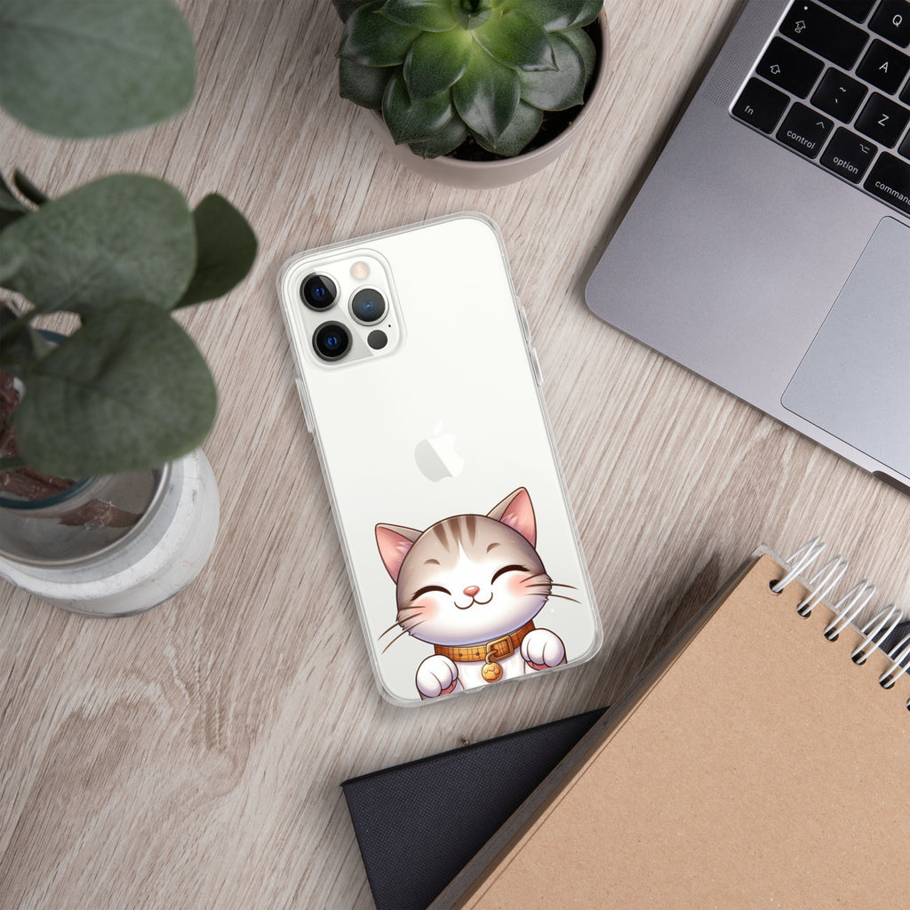 Happy Kitty Clear Case for iPhone 12 Pro Max - Cute Smiling Cat Illustration Protective Cover