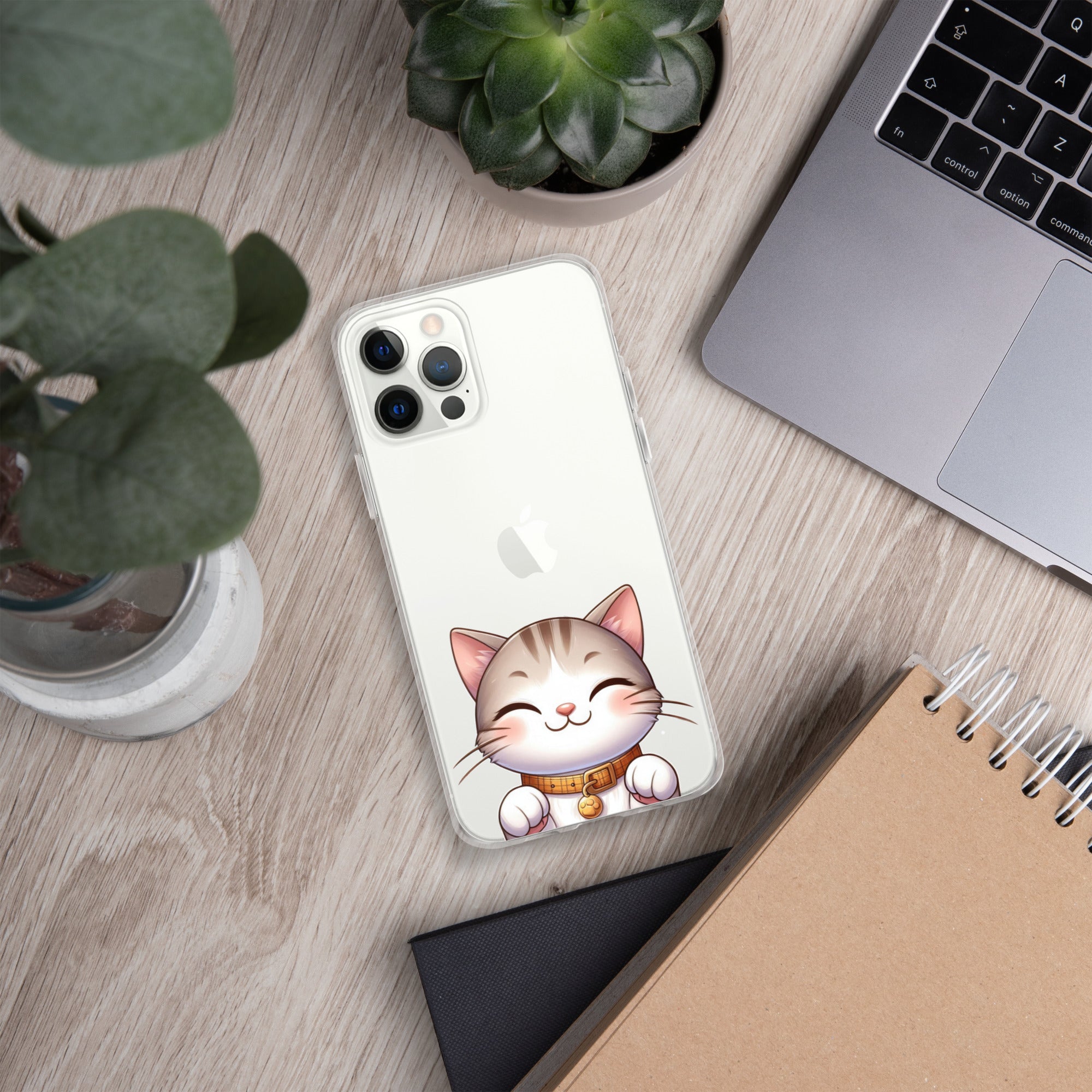 Happy Kitty Clear Case for iPhone 12 Pro Max - Cute Smiling Cat Illustration Protective Cover