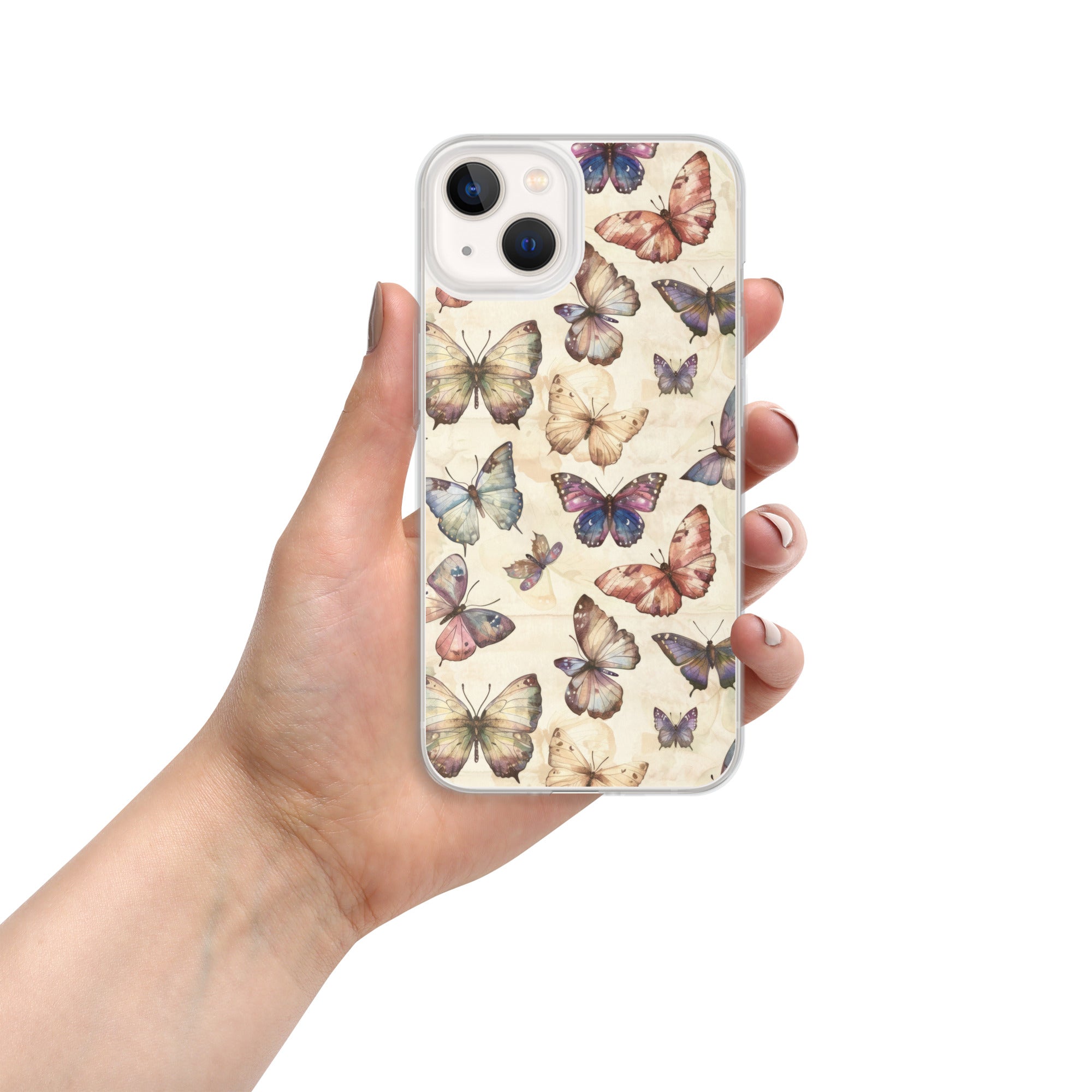 Butterfly Garden Clear Case for iPhone 13 - Elegant Pastel Butterfly Protective Cover