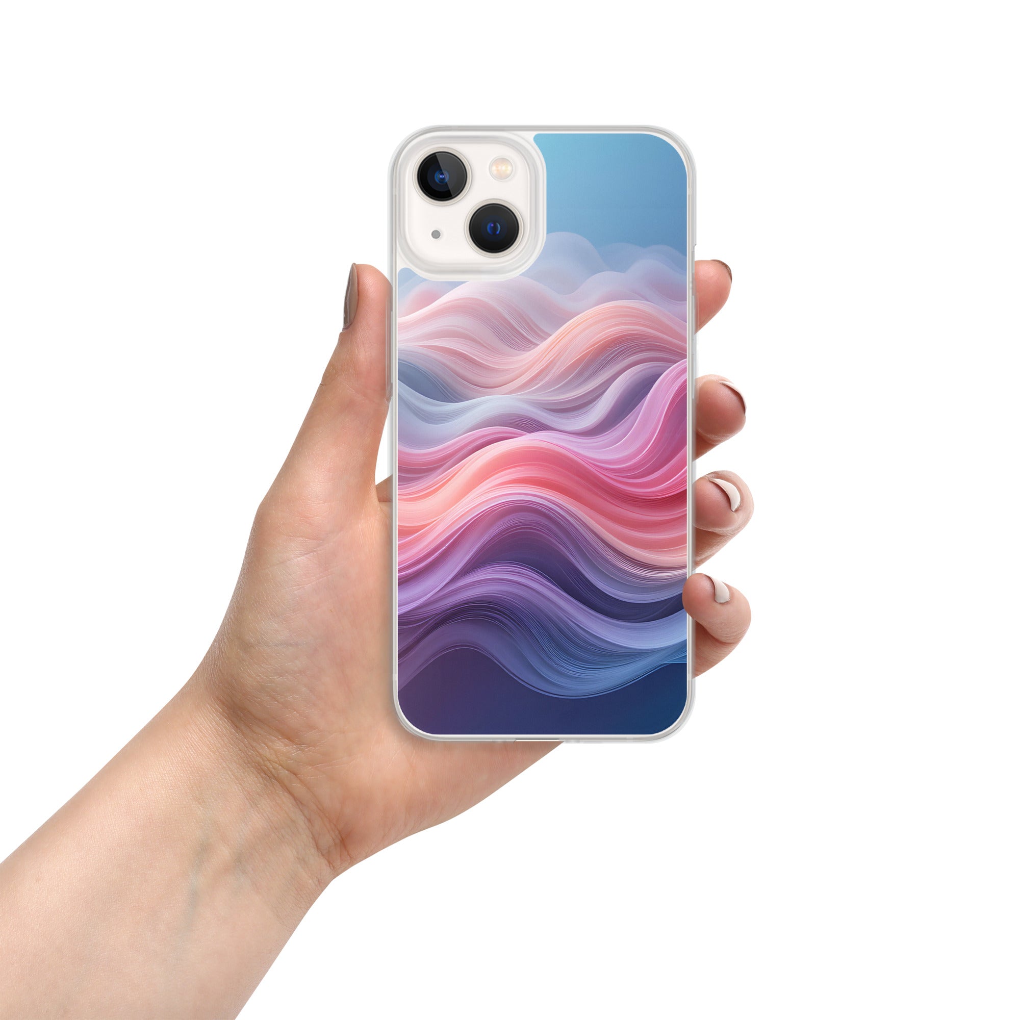 Velvet Currents Dream Clear Case for iPhone 13 - Abstract Pink & Blue Waves Protective Cover