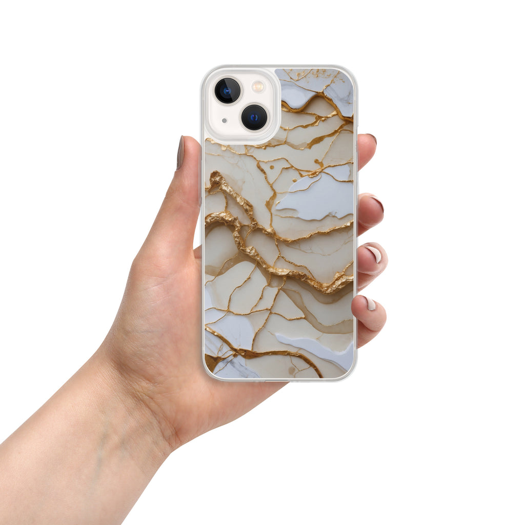 Ivory Golden Marble Elegance Clear Case for iPhone 13 - Luxury White & Gold Marble Protective Cover