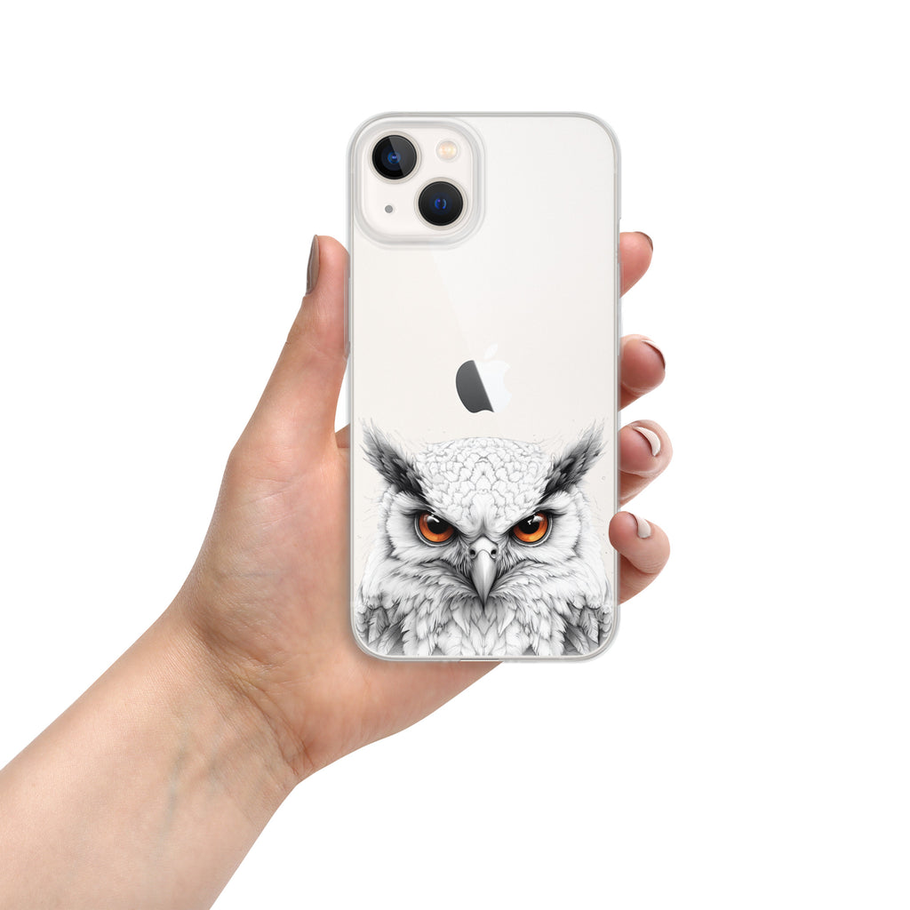 Snowy Owl Glare Clear Case for iPhone 13 - Minimalist White Owl Illustration Protective Cover
