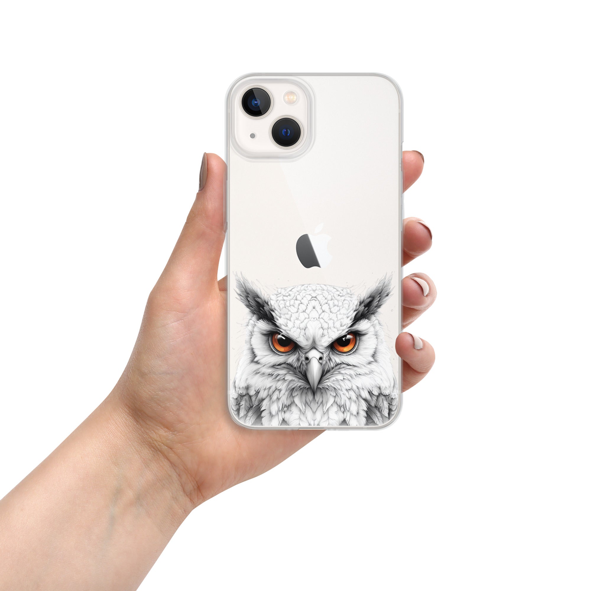 Snowy Owl Glare Clear Case for iPhone 13 - Minimalist White Owl Illustration Protective Cover