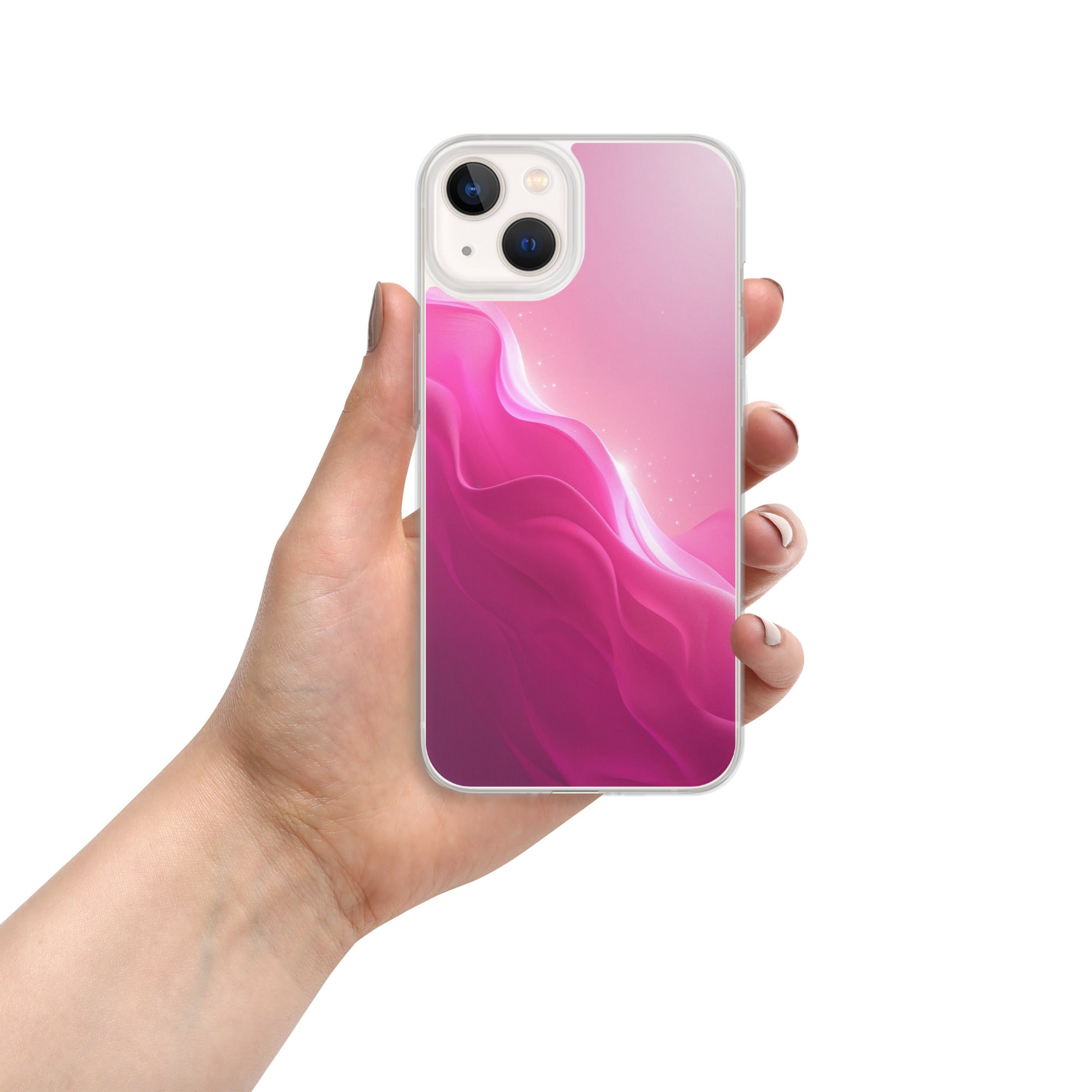 Pink Velvet Waves Dream Clear Case for iPhone 13 - Abstract Pink Gradient Protective Cover