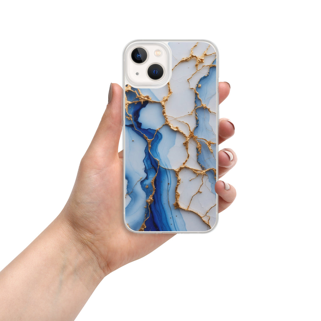Royal Blue Marble Luxe Clear Case for iPhone 13 - Luxury Blue & Gold Marble Protective Cover