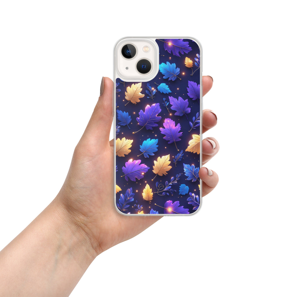 Neon Autumn Glow Clear Case for iPhone 13 - Vibrant Fall Leaves Luminous Protective Cover