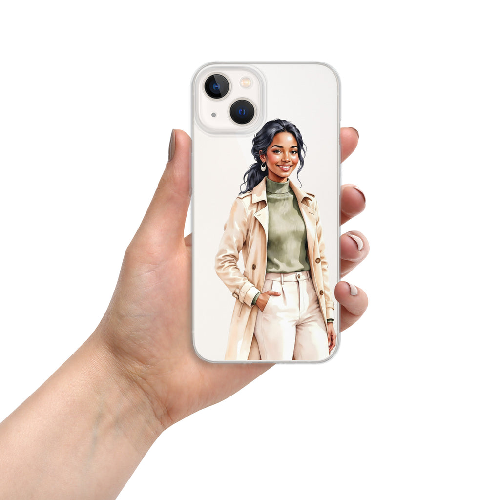 Chic Autumn Style Clear Case for iPhone 13 - Fashion Illustration Protective Cover