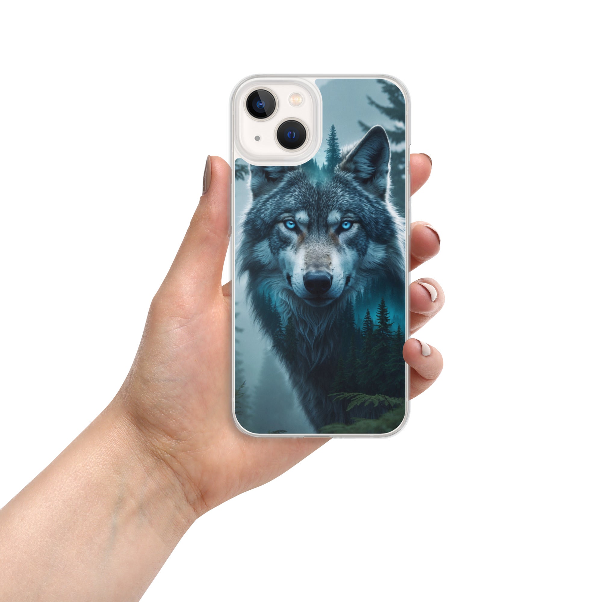 Arctic Forest Wolf Clear Case for iPhone 13 - Blue-Eyed Wolf Nature Protective Cover