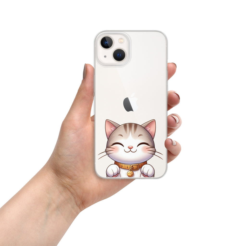 Happy Kitty Clear Case for iPhone 13 - Cute Smiling Cat Illustration Protective Cover