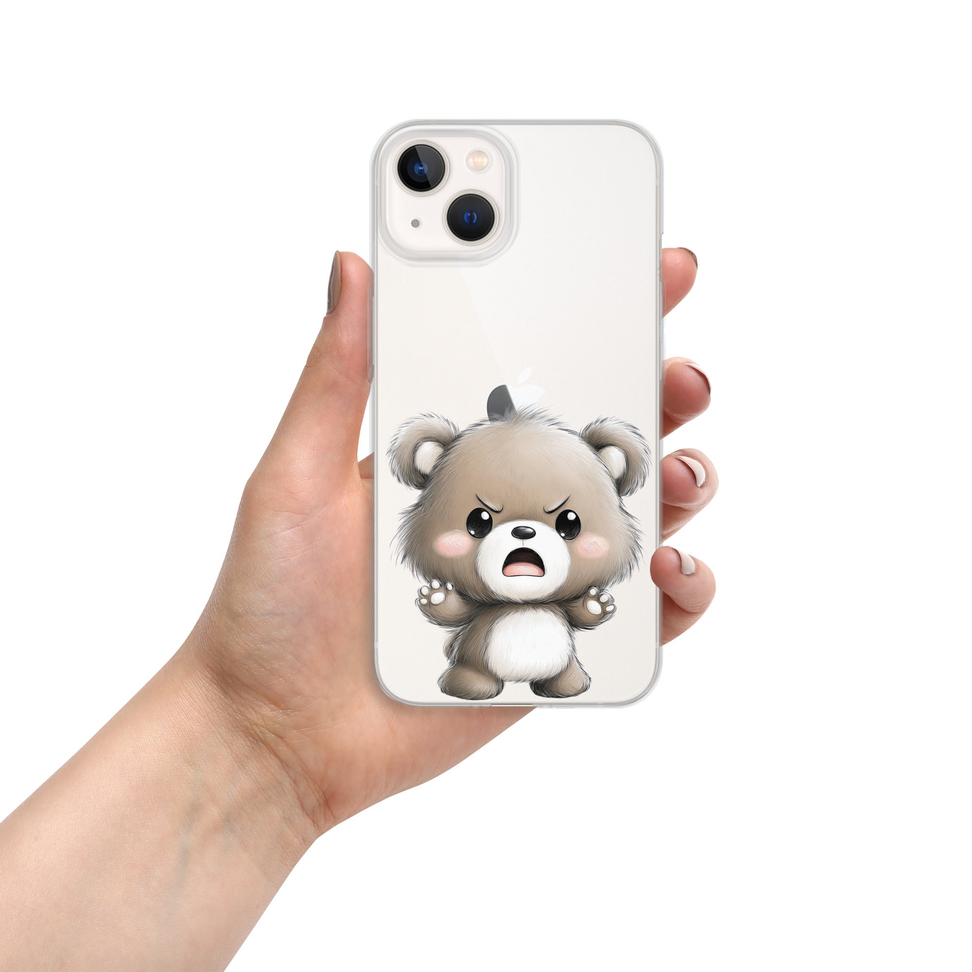 Angry Cute Bear Clear Case for iPhone 13 - Funny Kawaii Bear Protective Cover
