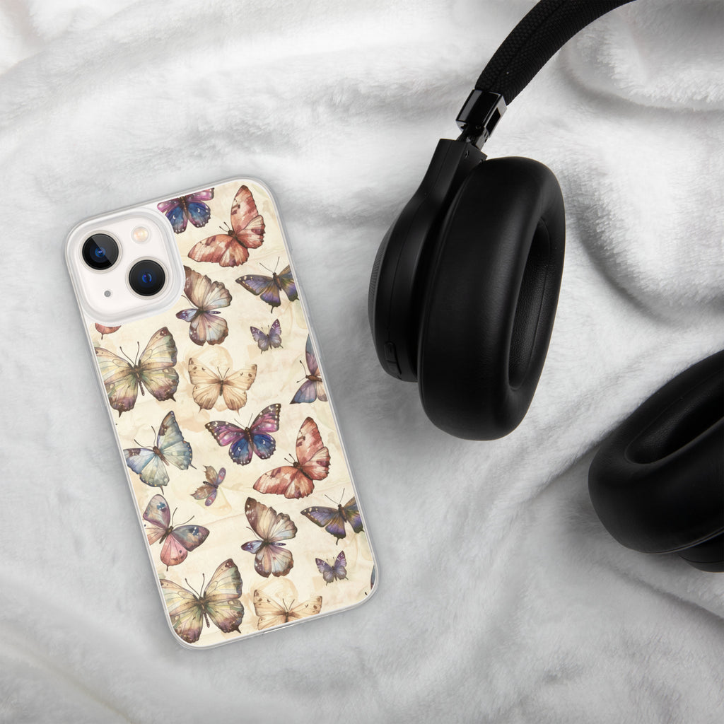 Butterfly Garden Clear Case for iPhone 13 - Elegant Pastel Butterfly Protective Cover