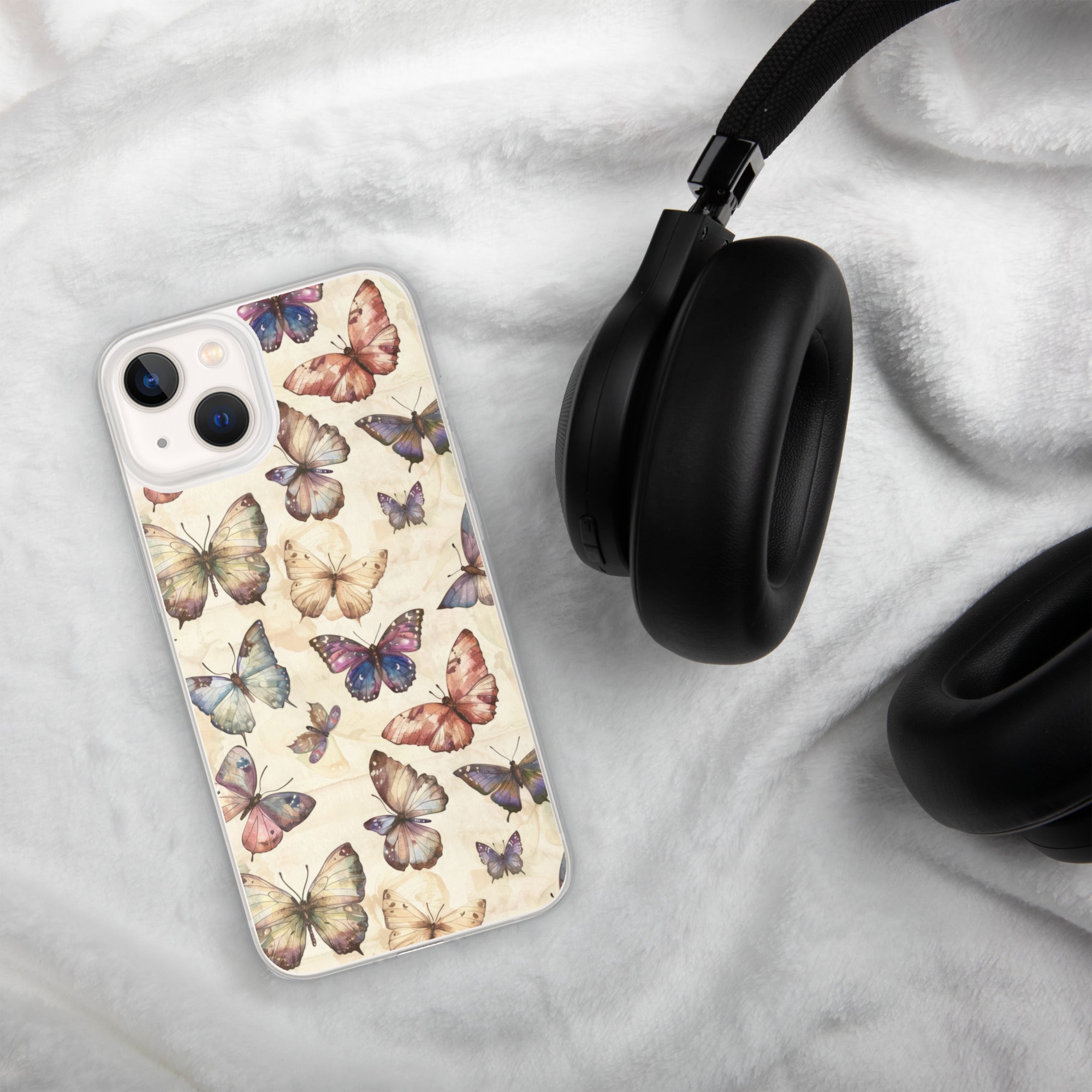 Butterfly Garden Clear Case for iPhone 13 - Elegant Pastel Butterfly Protective Cover