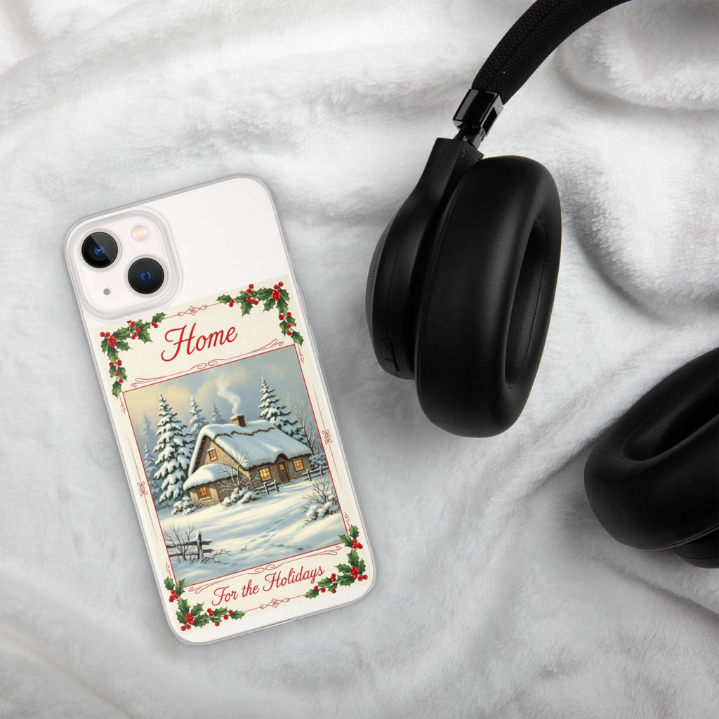 Home for the Holidays Clear Case for iPhone 13 - Vintage Christmas Cottage Protective Cover