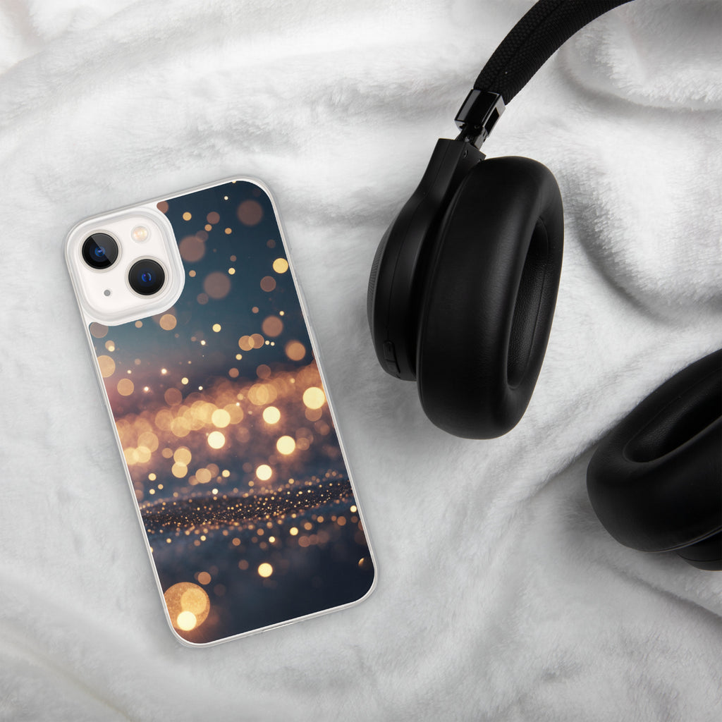 Golden Sparkle Bokeh Clear Case for iPhone 13 - Glam Gold Light Glitter Protective Cover