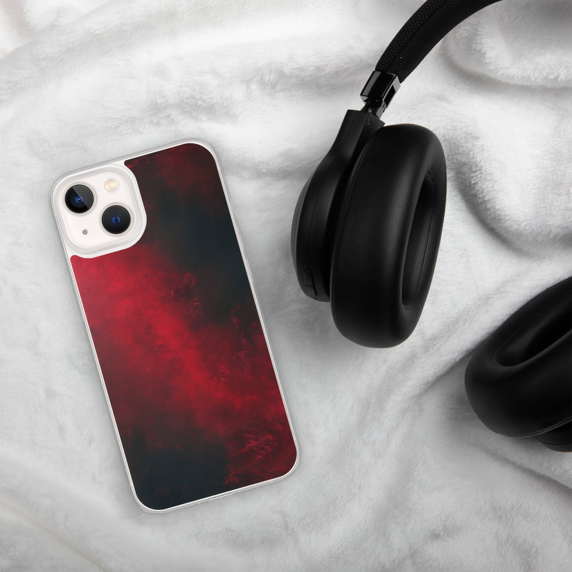 Crimson Nebula Clear Case for iPhone 13 - Red & Black Abstract Smoke Protective Cover
