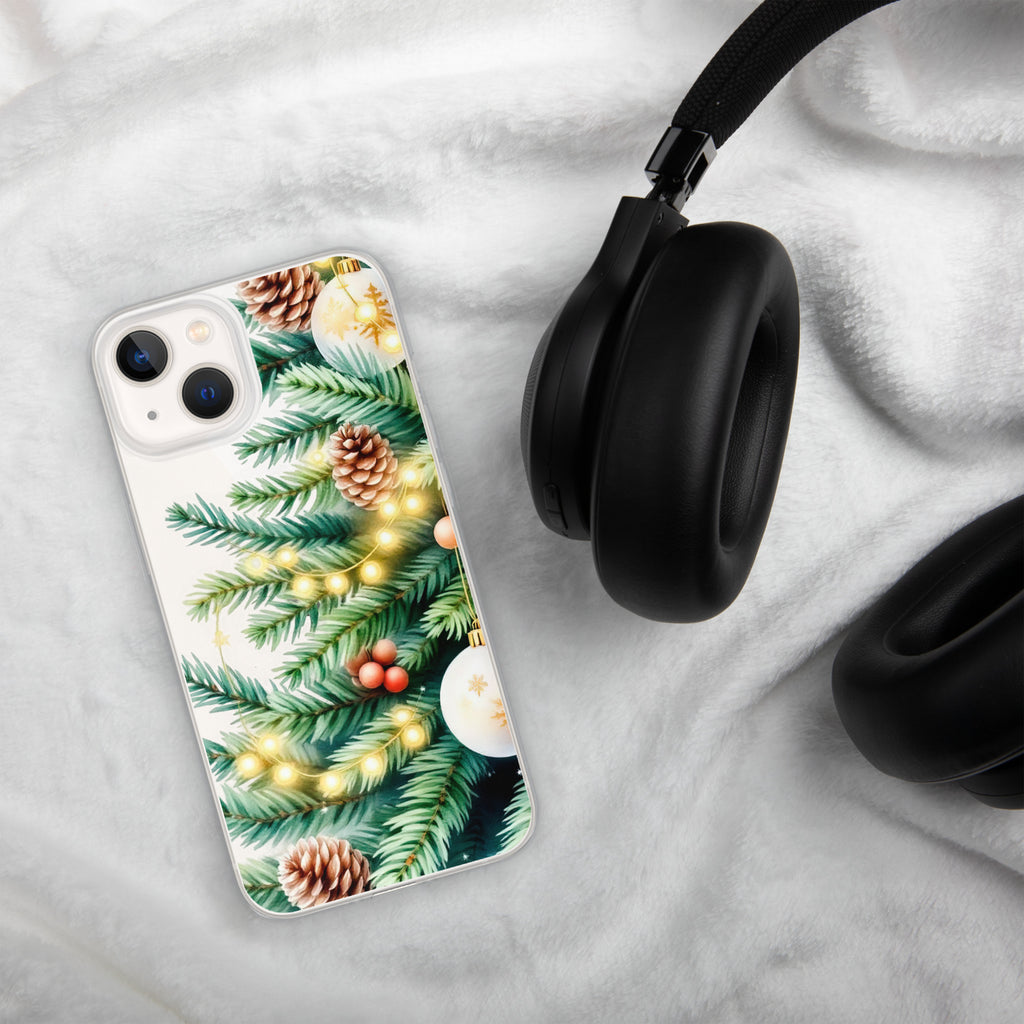 Holiday Pine Glow Clear Case for iPhone 13 - Christmas Pine Branches & Warm Lights Protective Cover