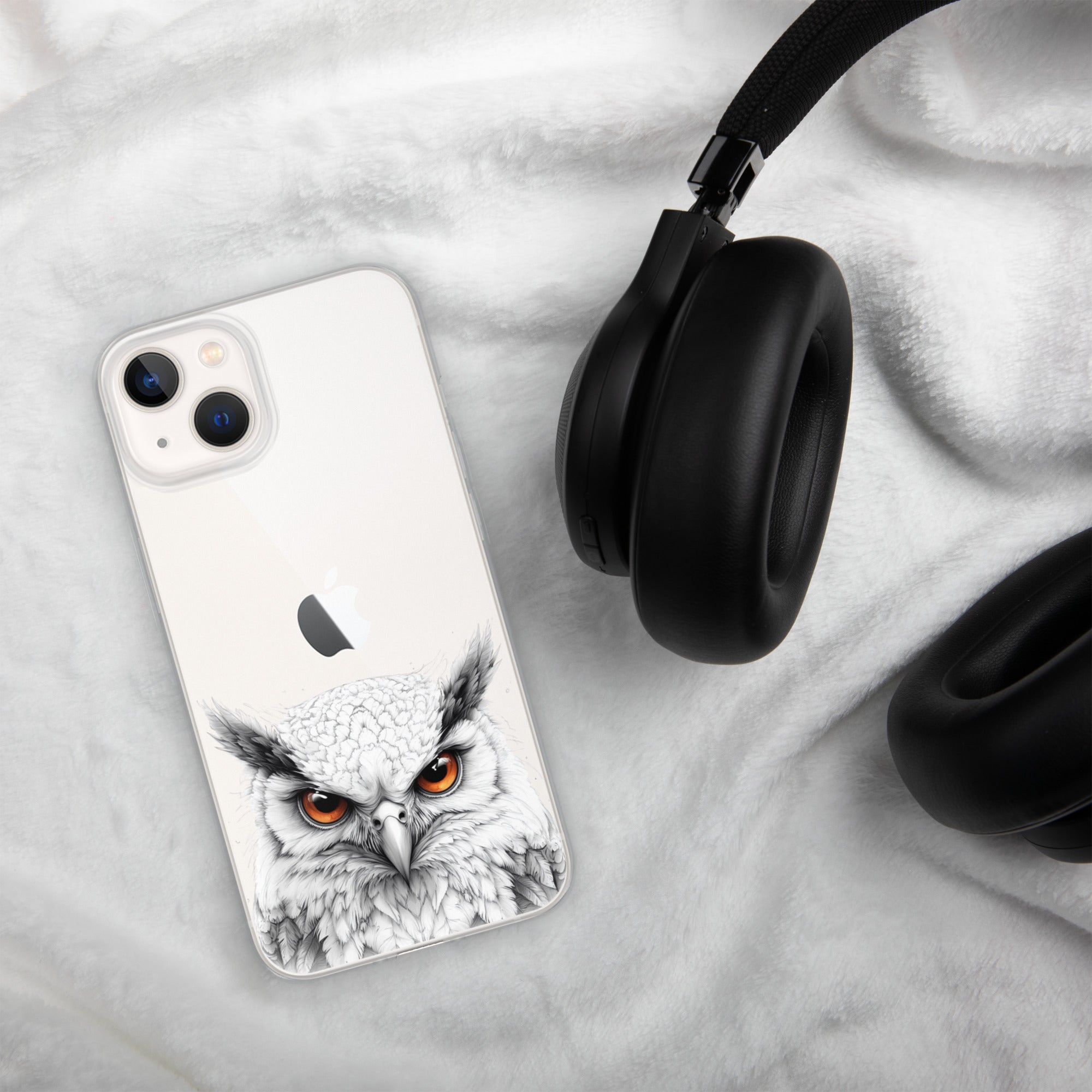 Snowy Owl Glare Clear Case for iPhone 13 - Minimalist White Owl Illustration Protective Cover