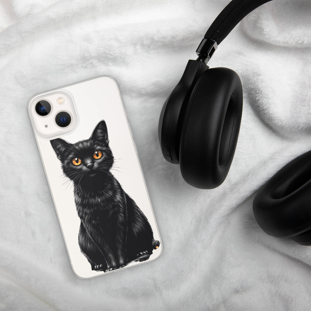 Midnight Black Cat Clear Case for iPhone 13 - Elegant Black Cat Illustration Protective Cover