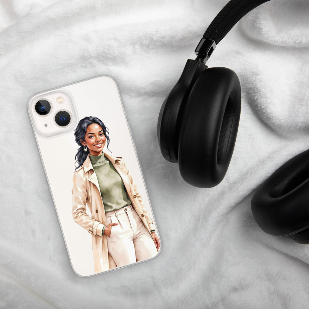 Chic Autumn Style Clear Case for iPhone 13 - Fashion Illustration Protective Cover