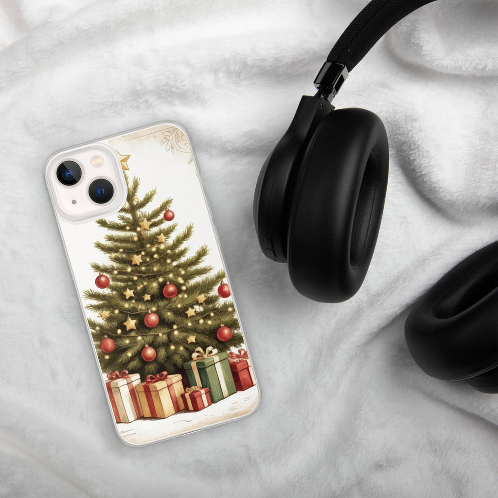 Vintage Christmas Tree Clear Case for iPhone 13 - Festive Holiday Tree & Gifts Protective Cover